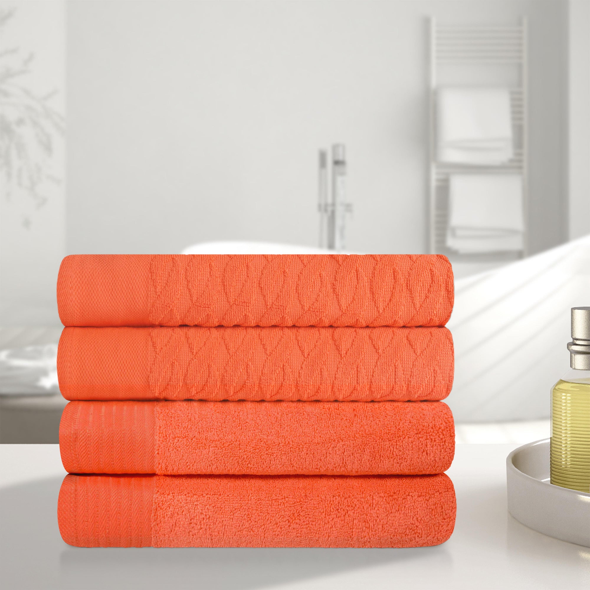 Premium Turkish Cotton Jacquard Herringbone & Solid 4-Piece Bath Towel Set - Ultra Soft & Absorbent Luxury Towels for Spa, Bathroom & Guest Use