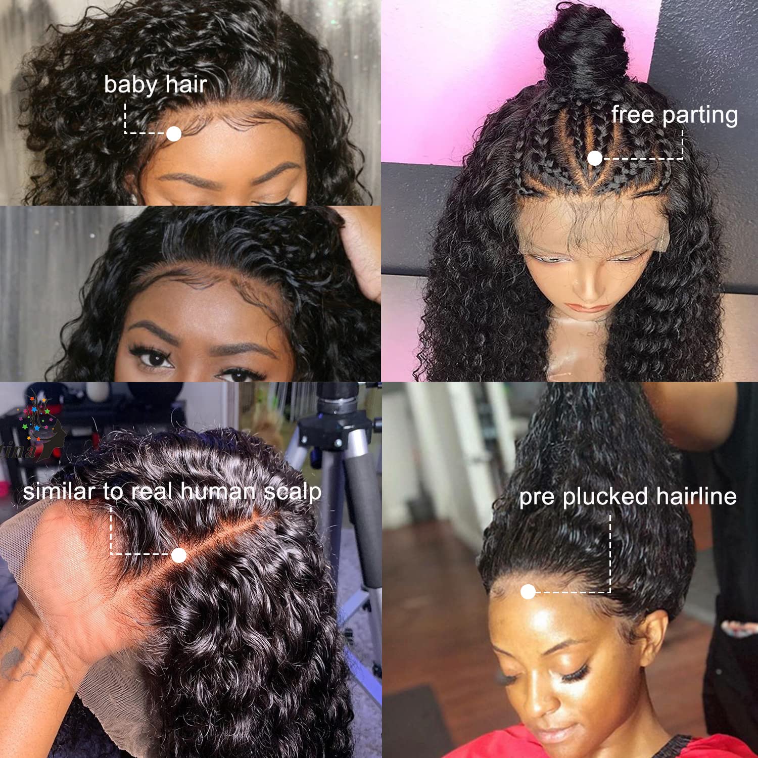 360 Lace Front Human Hair Wig - Deep Wave Brazilian Virgin Hair for Black Women | Glueless 360 Lace Frontal Wig with Pre-Plucked Hairline & Baby Hair | Natural Black 22 Inch | Perfect for Daily Wear, Parties & Special Occasions