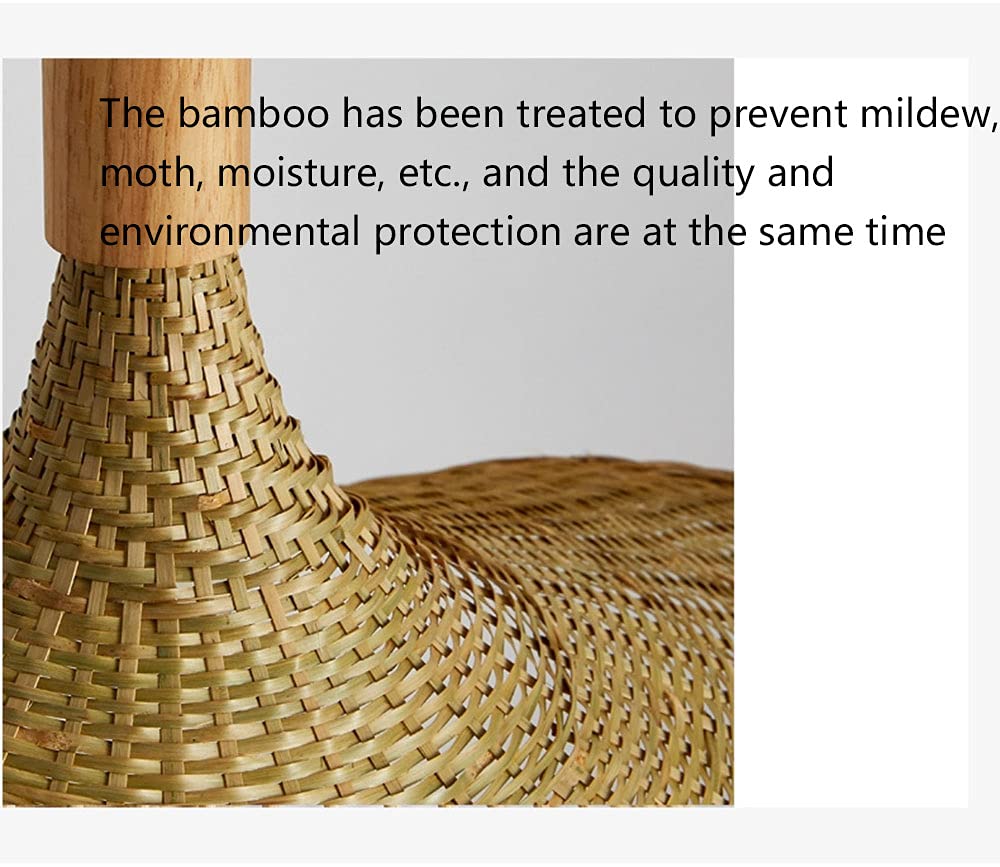 Handmade Bamboo Rattan Chandelier - Adjustable Cord Ceiling Pendant Light Fixture E26 Base | Nordic Wicker Lamp for Living Room, Bedroom, Staircase & Porch Lighting | Chinese-Style Natural Fiber Straw Hat Design