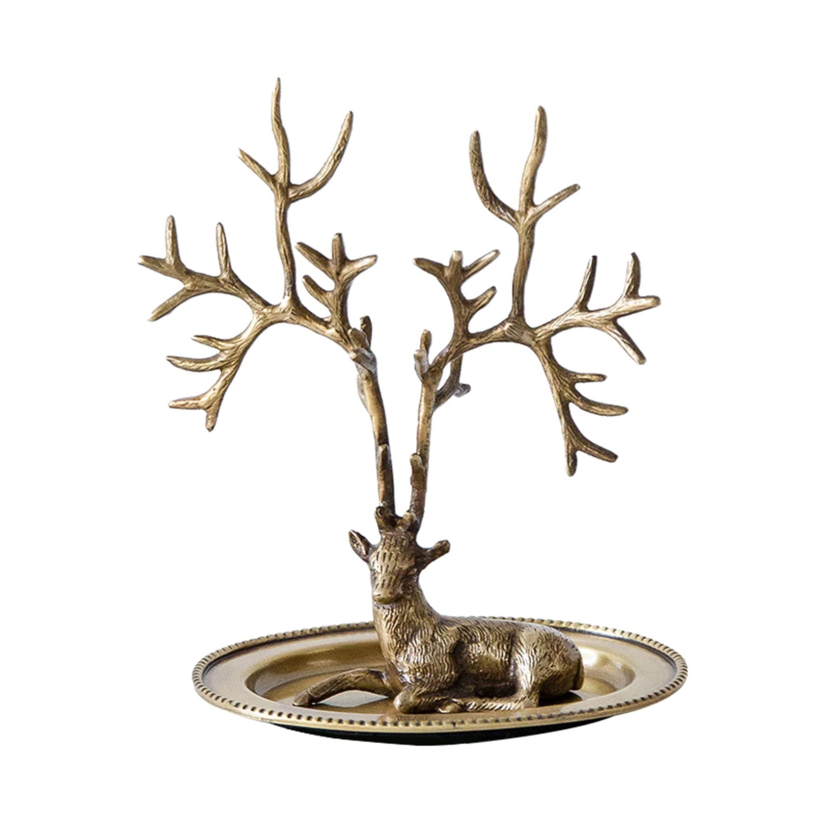 Handcrafted Brass Elk Sculpture - Elegant Stag Statue for Home & Office Decor, Jewelry Stand, Animal Art Collectible | Perfect for Bookshelf, Mantel, or Gift Giving