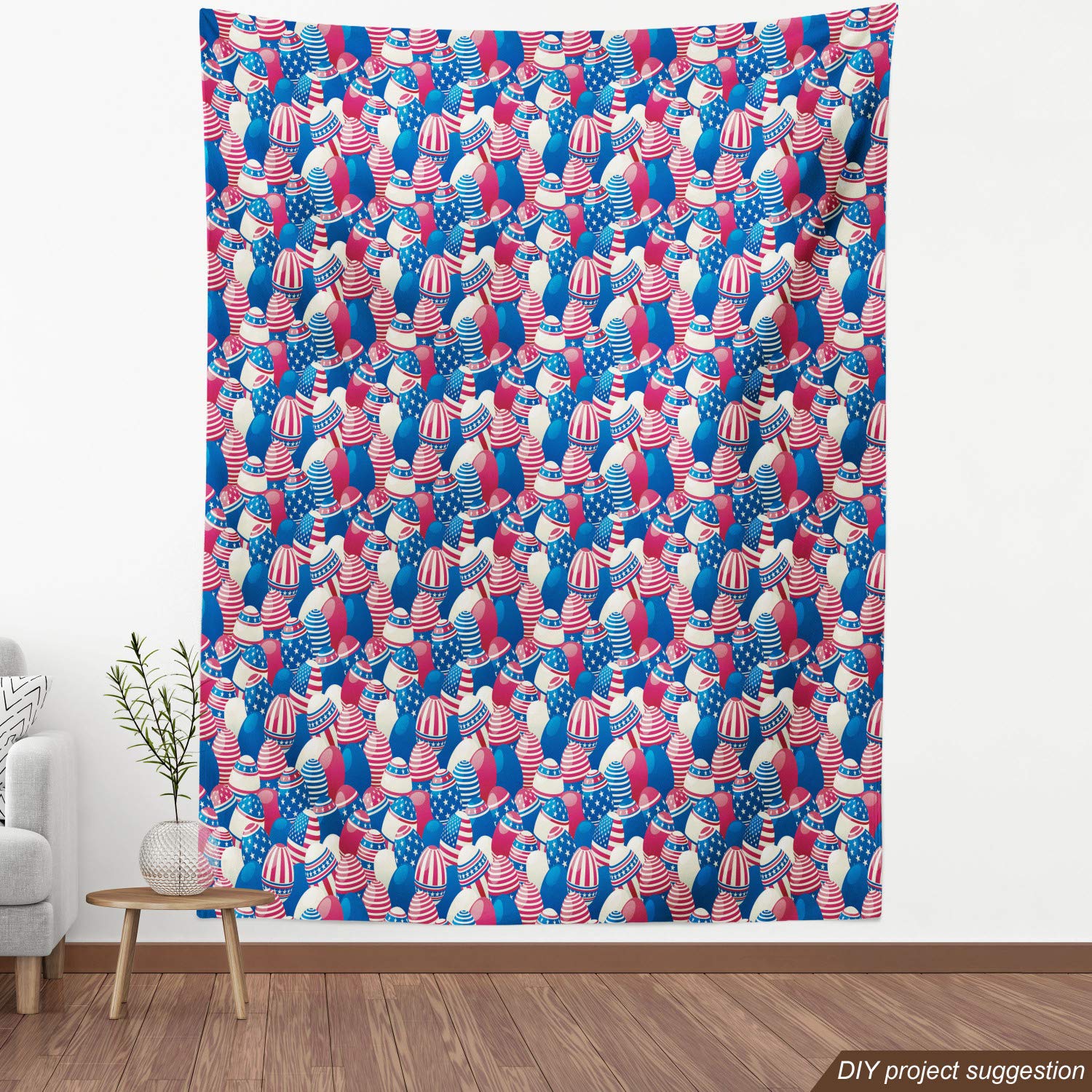 Ambesonne USA Fabric by The Yard - Traditional Easter Eggs with American Flag Patriotic Print - 10 Yards Navy Blue White Red Decorative Fabric for Upholstery, Home Decor, DIY Crafts, Table Runners, and Easter Decorations