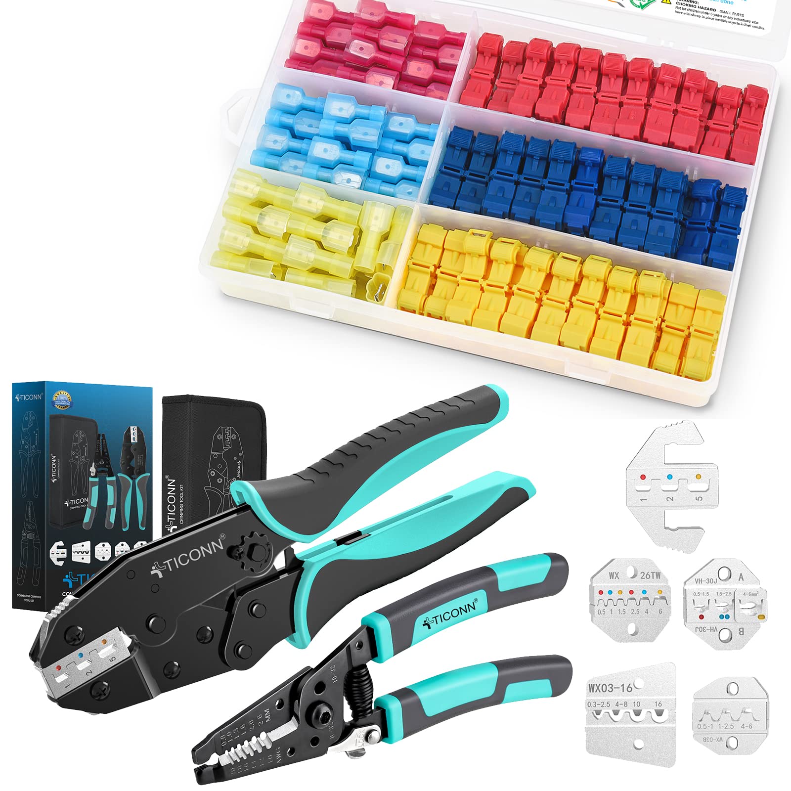 TICONN 240PCS T-Tap Wire Connectors Kit with Crimping Tool - Heat Shrink Electrical Connectors for Automotive, Marine & DIY Wiring Projects