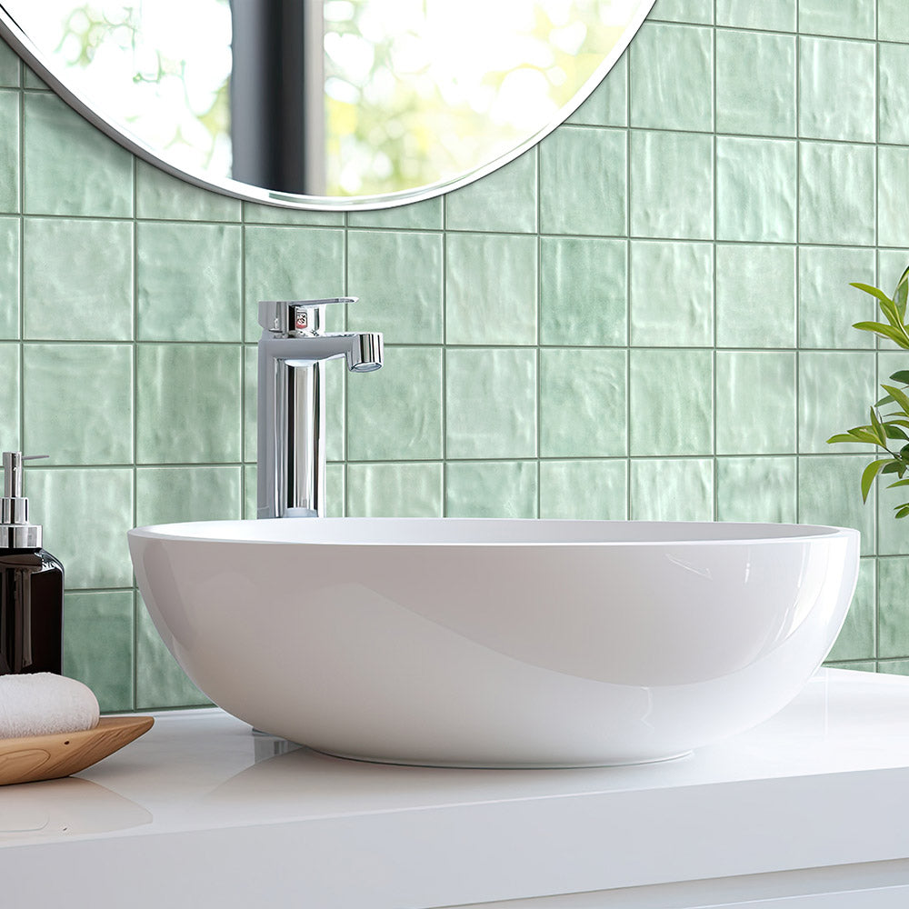 Premium Marrakesh Mint 12x12 Inch Zellige Matte Square Ceramic Tile - Perfect for Kitchen Backsplash, Bathroom Walls & Moroccan-Inspired Home Decor