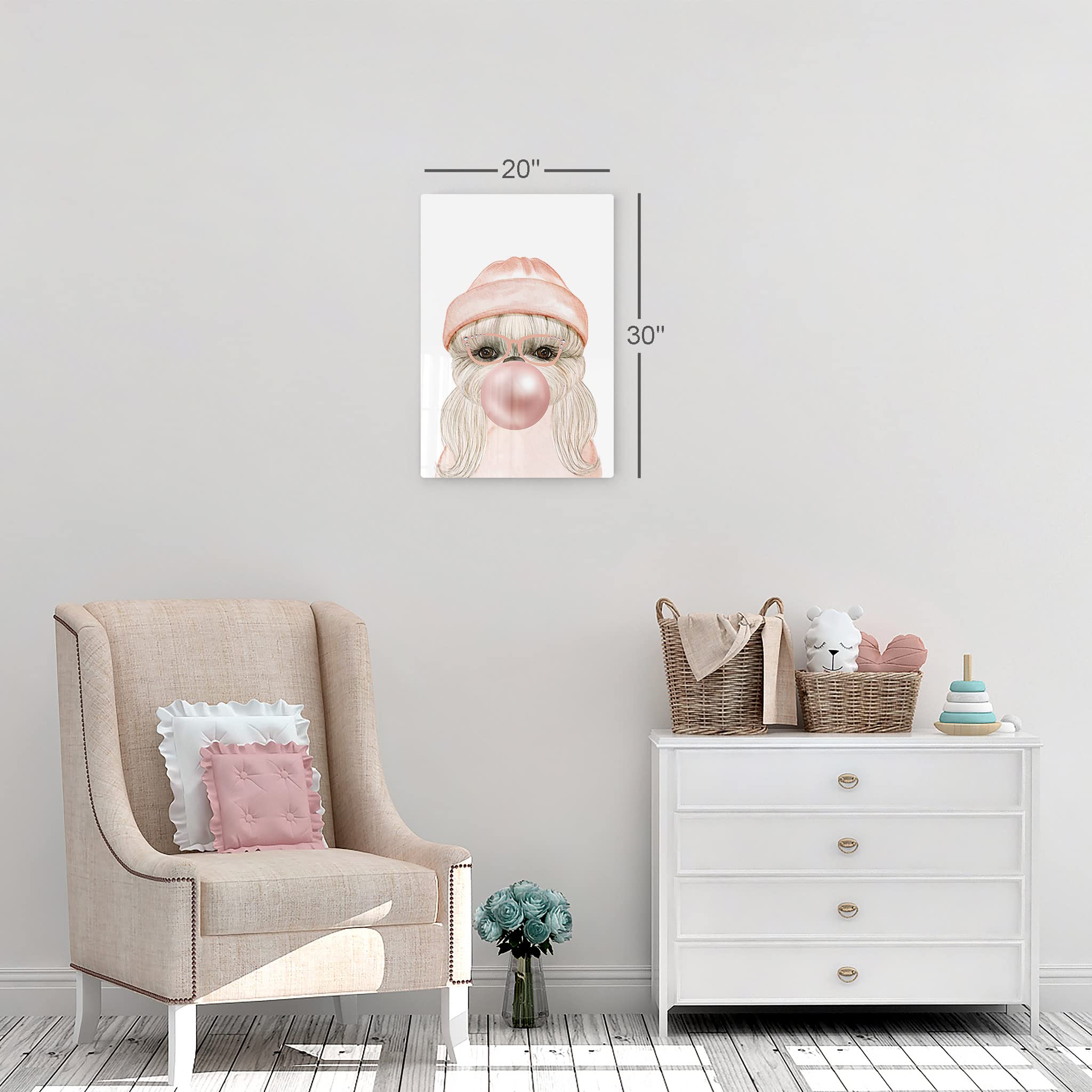 Smile Art Design Dog Portrait with Pink Hat Chewing Bubble Gum - Metal Wall Art Print for Pet Lovers, Pop Art Decor for Office, Living Room, Bedroom & Nursery (40x30) - Perfect Gift for Dog Owners & Animal Lovers