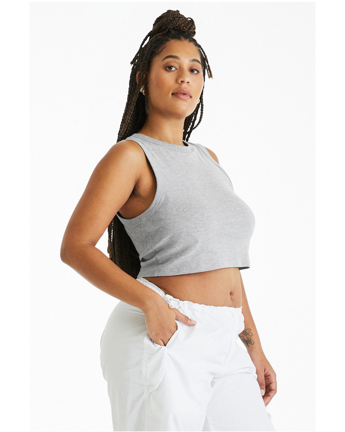 Bella + Canvas 1013BE Women's Micro Rib Muscle Crop Tank Top - Soft Stretchy Workout Shirt for Yoga, Gym & Casual Wear