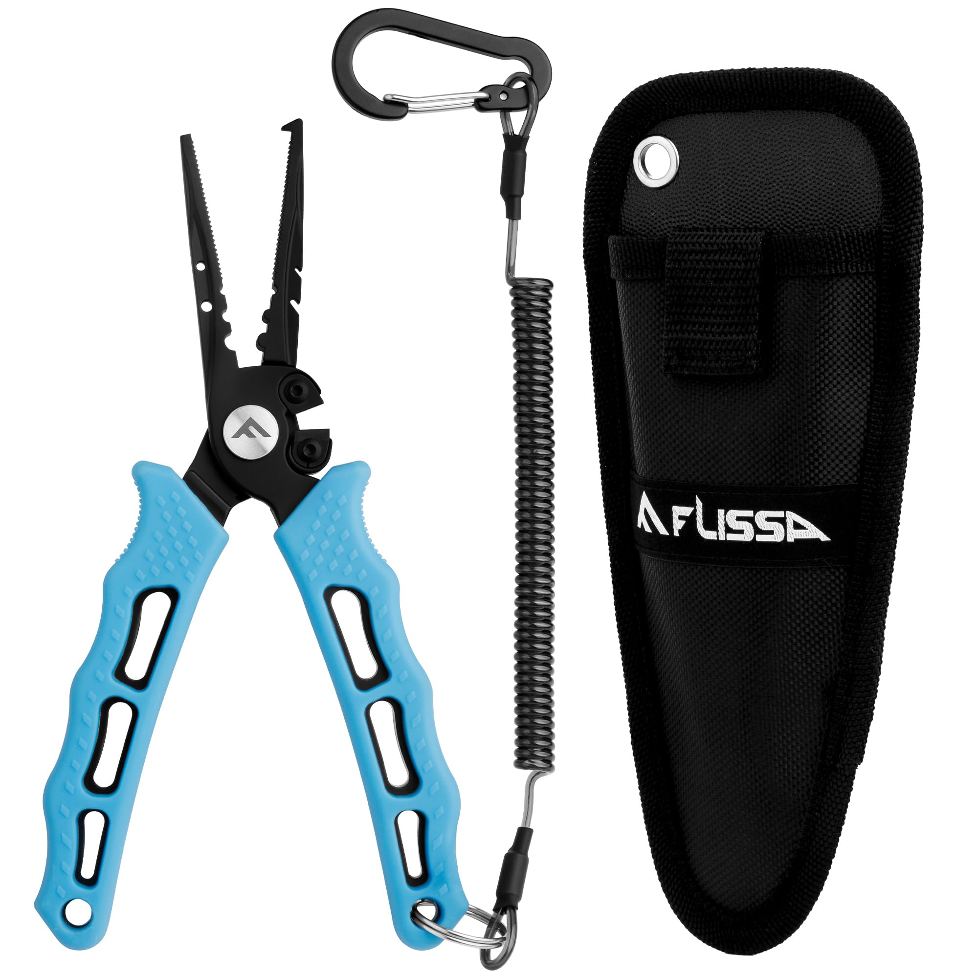FLISSA 7.5 Inch Stainless Steel Fishing Pliers - 420 Grade Corrosion Resistant Hook Remover & Split Ring Tool with Braid Cutters, Sheath & Lanyard - Perfect for Saltwater Fishing, Bass Angling & Tackle Maintenance