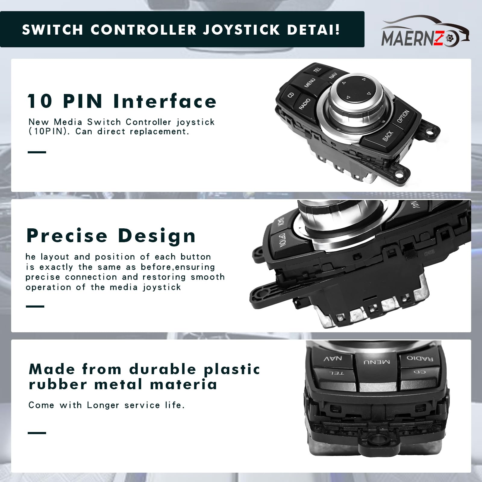 BMW 5 7 Series X3 F01 F02 F03 F04 Multimedia Switch Controller Joystick - 10-PIN Replacement for 65829206444 65829206446 9206446 - Perfect for Car Audio Navigation & Dashboard Control