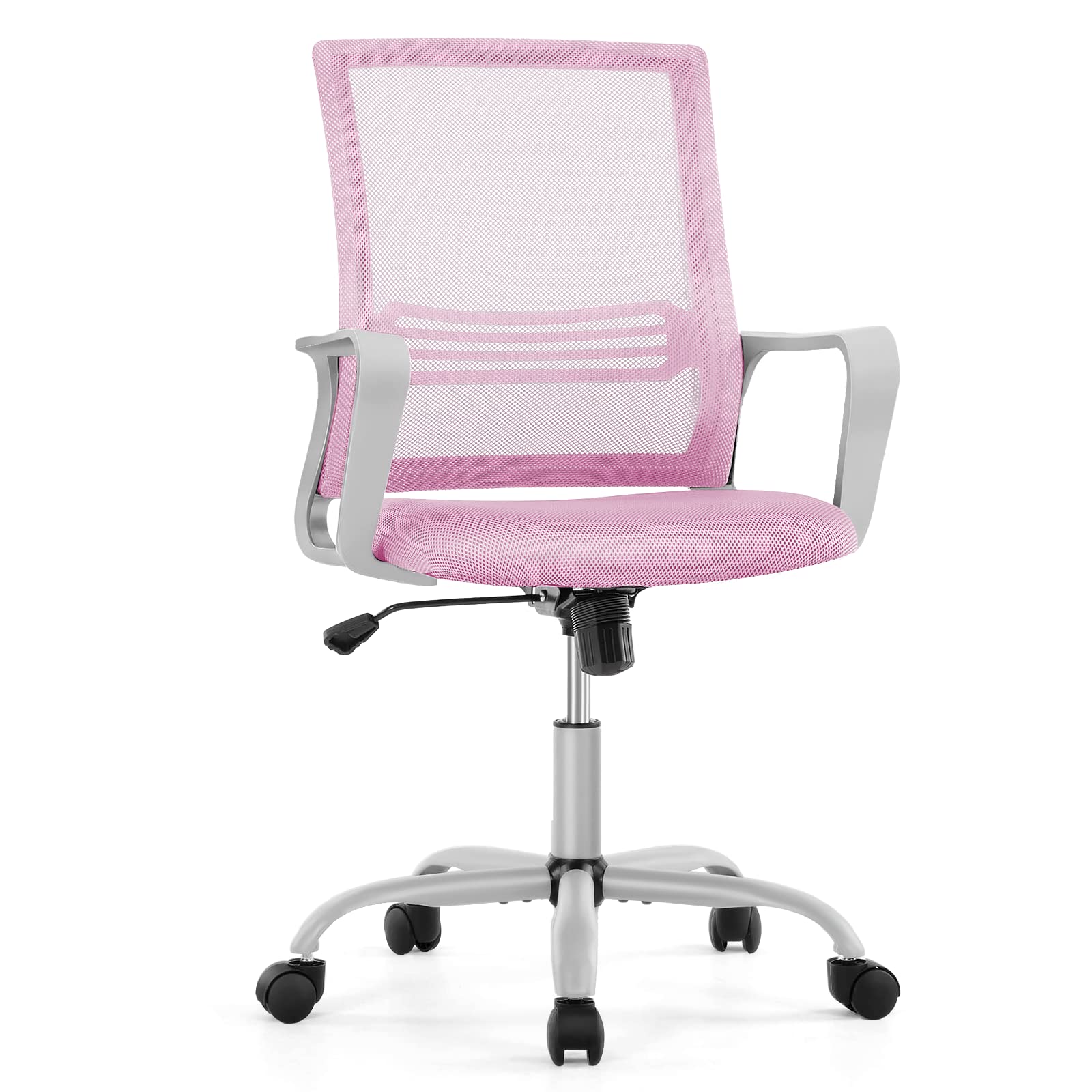 Ergonomic Executive Mid Back Office Chair - Adjustable Height, Lumbar Support, Swivel & Rolling for Home & Business Use - Pink (Perfect for Long Hours of Work & Study)