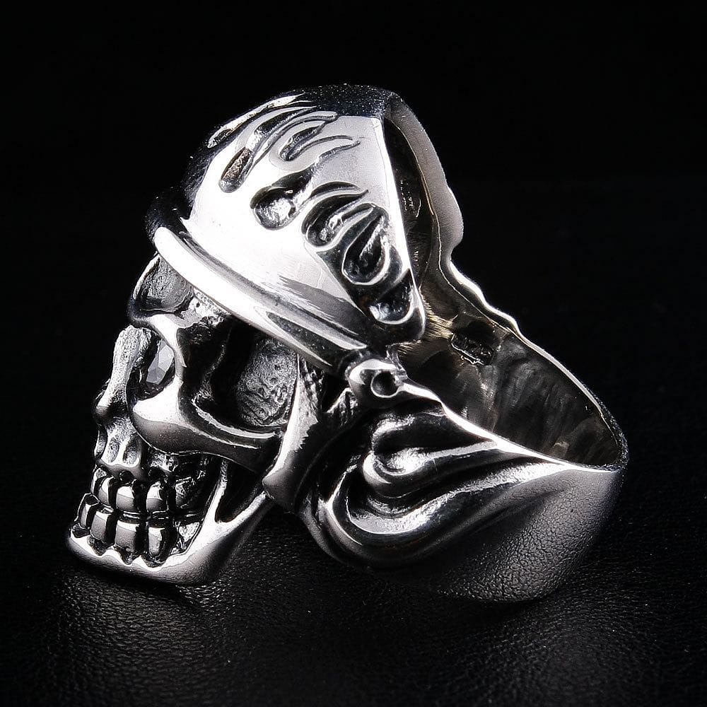 Flame Biker Skull Sterling Silver Ring for Men - Gothic Punk Jewelry - Perfect for Motorcycle Riders, Rock Music Fans & Edgy Fashion - 925 Silver Band for Everyday Wear & Special Occasions