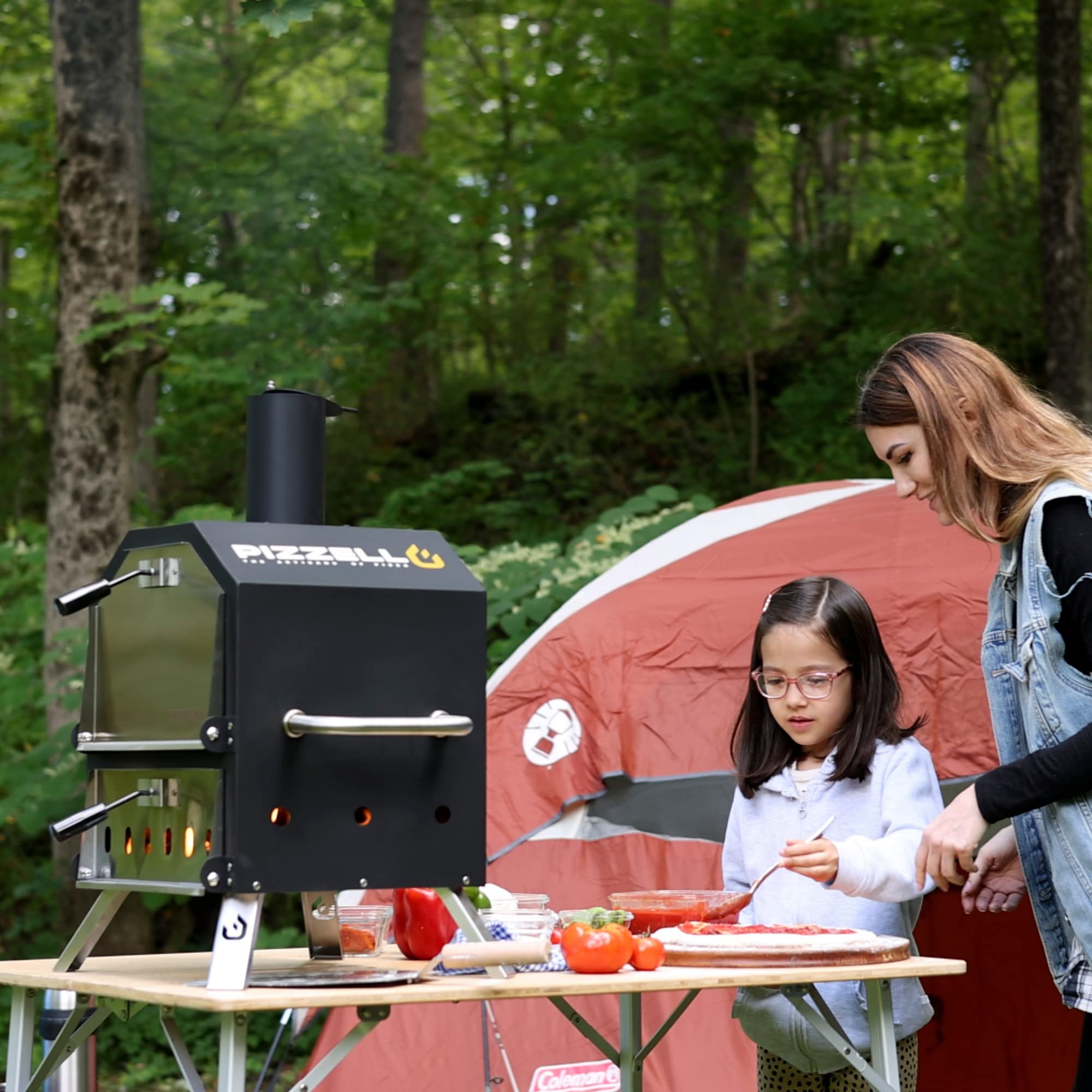 Wood Fired Outdoor Pizza Oven - 2-Layer Camping & Backyard BBQ Pizza Maker with Pizza Stone, Peel, Cover & Removable Cooking Rack (Black) - Perfect for Garden Parties, Camping Trips & Outdoor Cooking