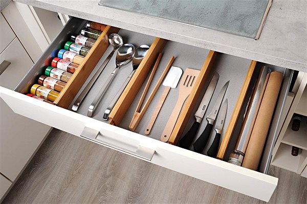 2-Pack Bamboo Drawer Organizers - Adjustable Kitchen & Office Drawer Dividers for Utensils, Makeup, Jewelry & Socks Storage