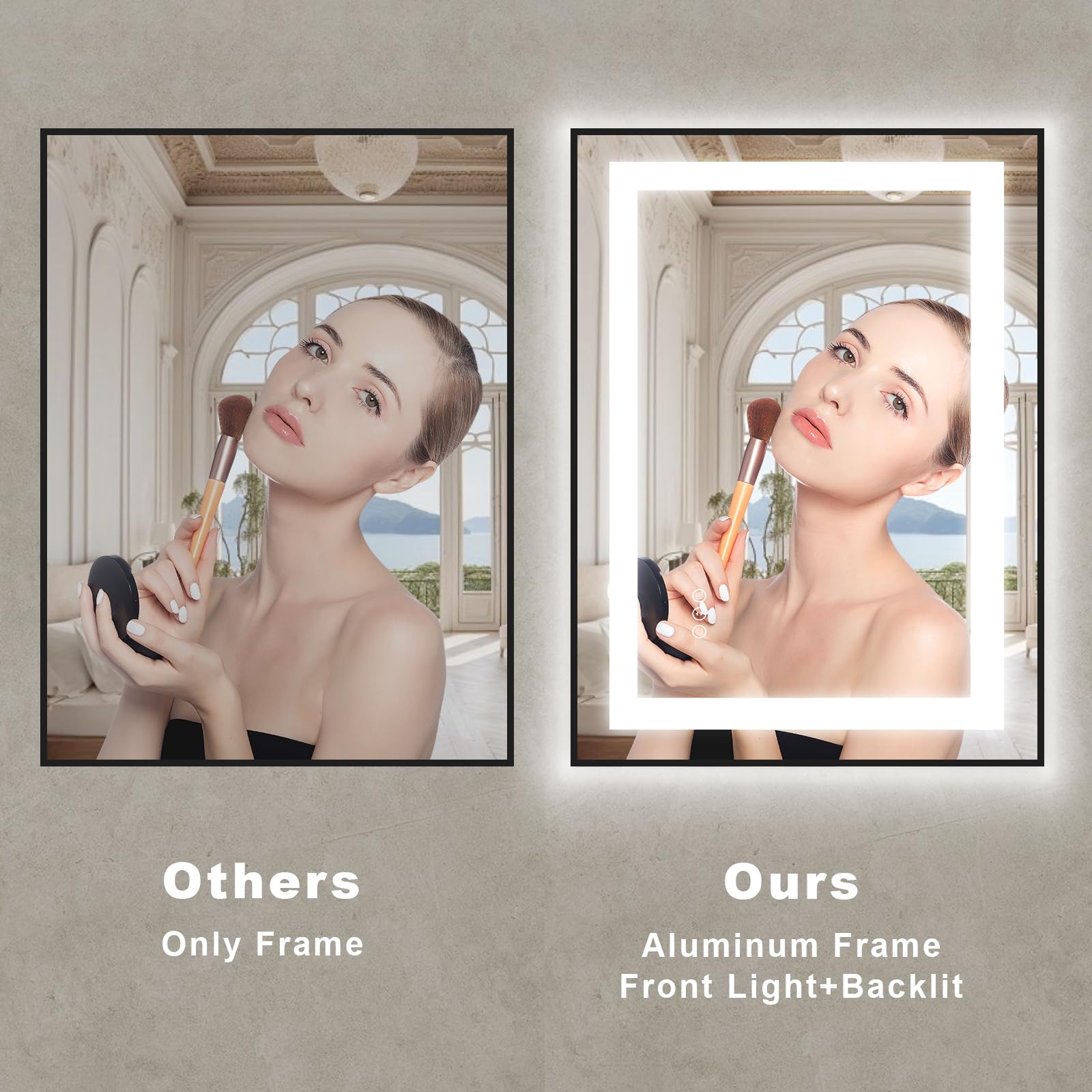 OKPAL 24x30 Inch LED Bathroom Mirror with Black Frame - Dimmable Anti-Fog Vanity Mirror with Front & Back Lighting, Memory Function, Shatterproof Design (ETL Certified) - Perfect for Modern Bathrooms, Makeup Application, and Spa-Like Relaxation