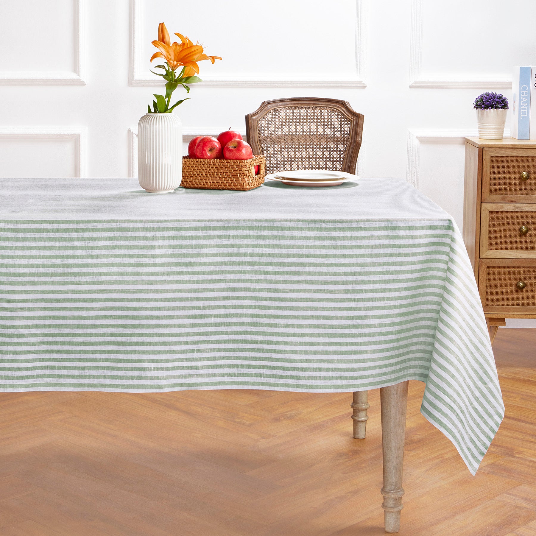 Amalfi Stripe Tablecloth - Waterproof & Stain-Resistant Round Table Cover for Outdoor Dining, Picnics, and Party Decor