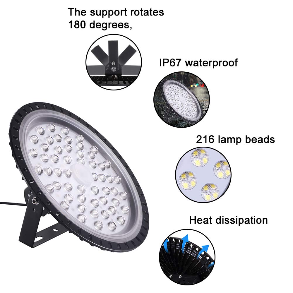 200W UFO LED High Bay Light - 6 Pack, 6500K Daylight White, 20000LM Brightness, IP65 Waterproof - Commercial & Industrial Lighting for Warehouse, Workshop, Garage - Energy Saving Replacement for 1000W MH/HPMH/HPS Lights (Perfect for High-Ceiling Spaces, Storage Areas & Manufacturing Facilities)