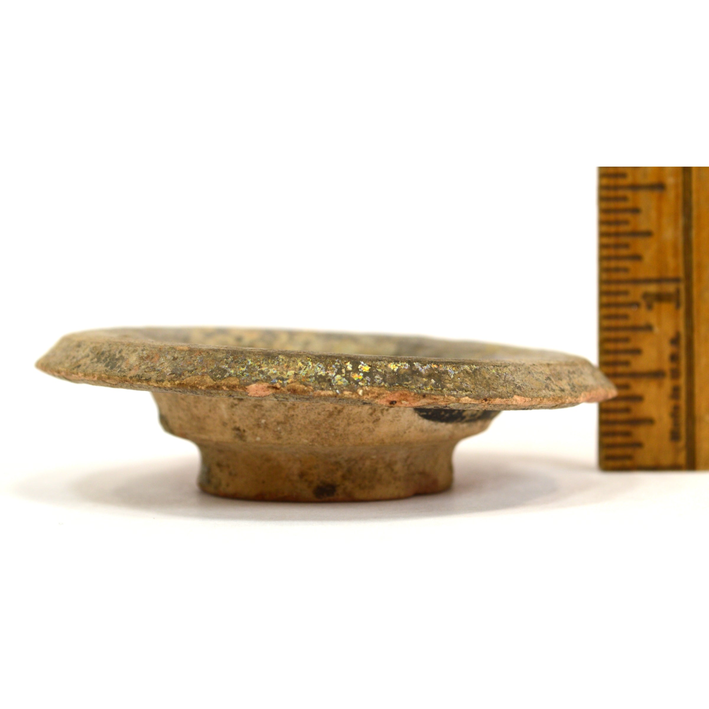 Ancient Terracotta Pottery Vessel Lid with Heavy Iridescence - Authentic Pre-Columbian Artifact for Home Decor & Museum Display