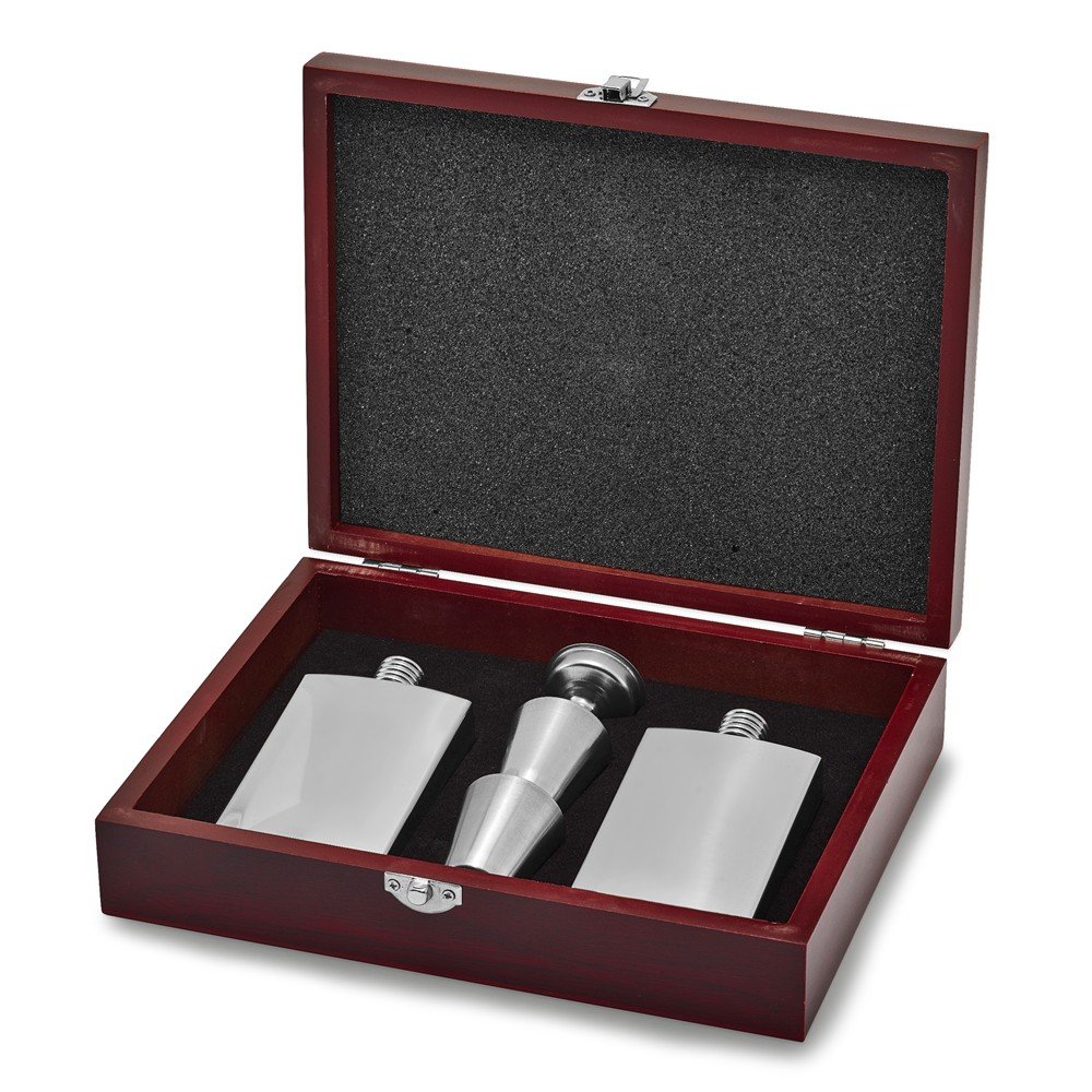Jewels By Lux Polished Stainless Steel 4oz Flask Set - 2 Pack, Engraved Hip Flask Gift for Men & Women, Perfect for Weddings, Parties & Outdoor Adventures