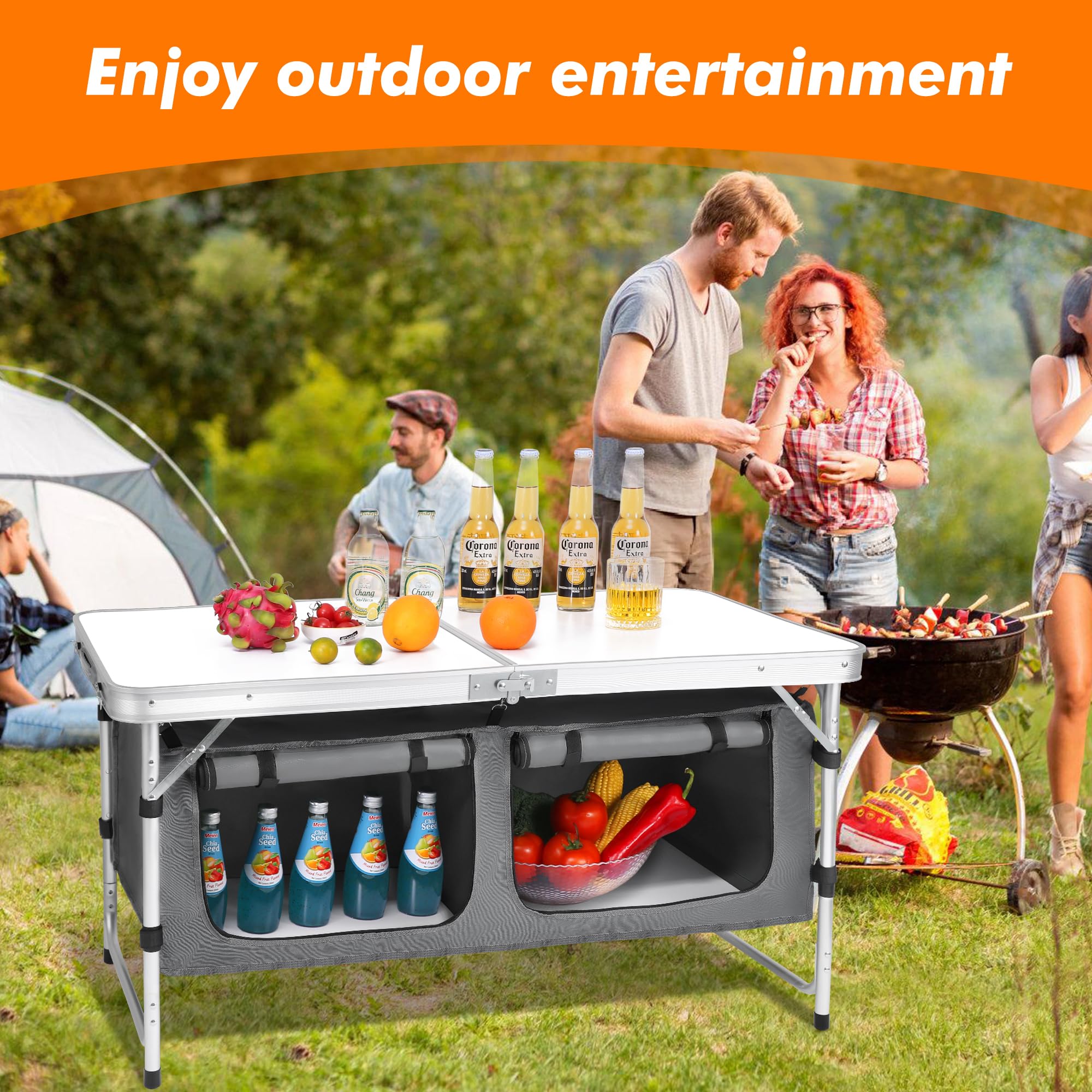 Portable Folding Aluminum Camping Table with Adjustable Legs - Lightweight Outdoor Picnic Table for Beach, Backyard, BBQ, Party & Travel | Perfect for Camping, Tailgating & RV Adventures