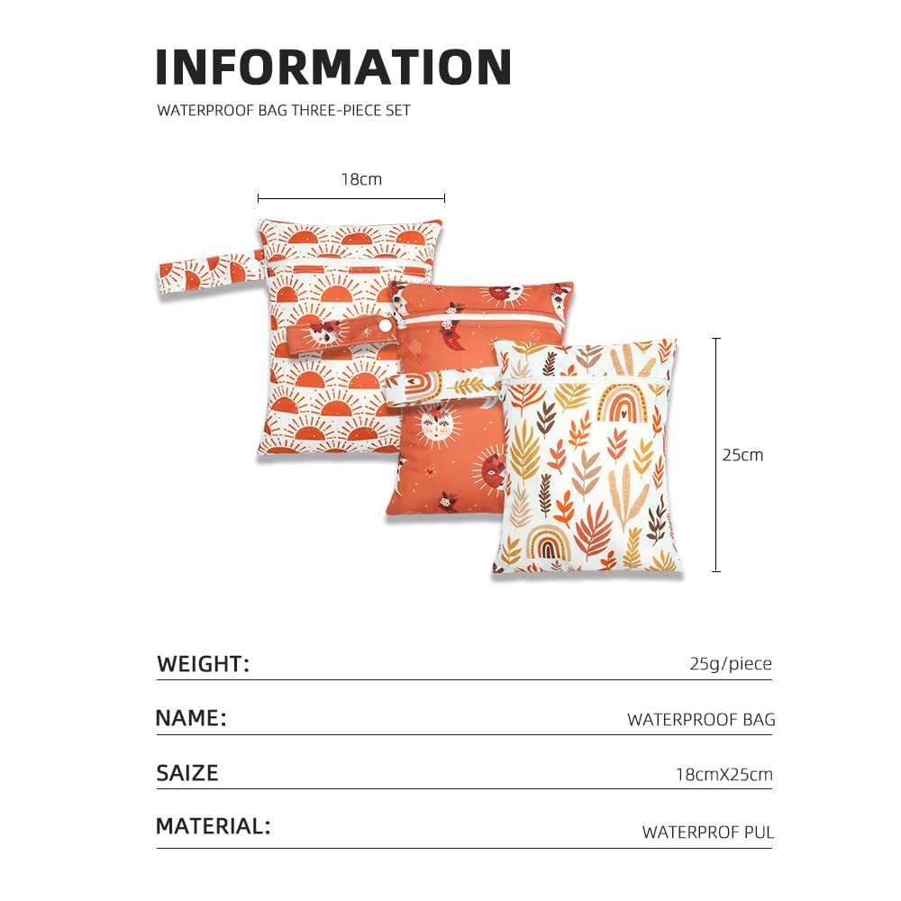 Waterproof Reusable Wet Dry Bags for Baby Cloth Diapers & Swimwear - 3-Pack Washable Travel Storage Bags (7x9.8 Inch, Leaf Pattern) - Ideal for Gym, Pool, Daycare, Yoga & Beach - Perfect for Wet Clothes, Swimsuits & Soiled Baby Items
