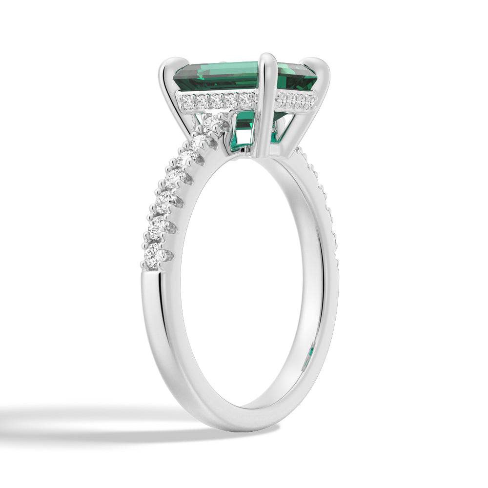 3 CT. Lab Grown Emerald Engagement Ring with Side Stones & Hidden Halo - Perfect for Proposals, Anniversaries & Special Occasions