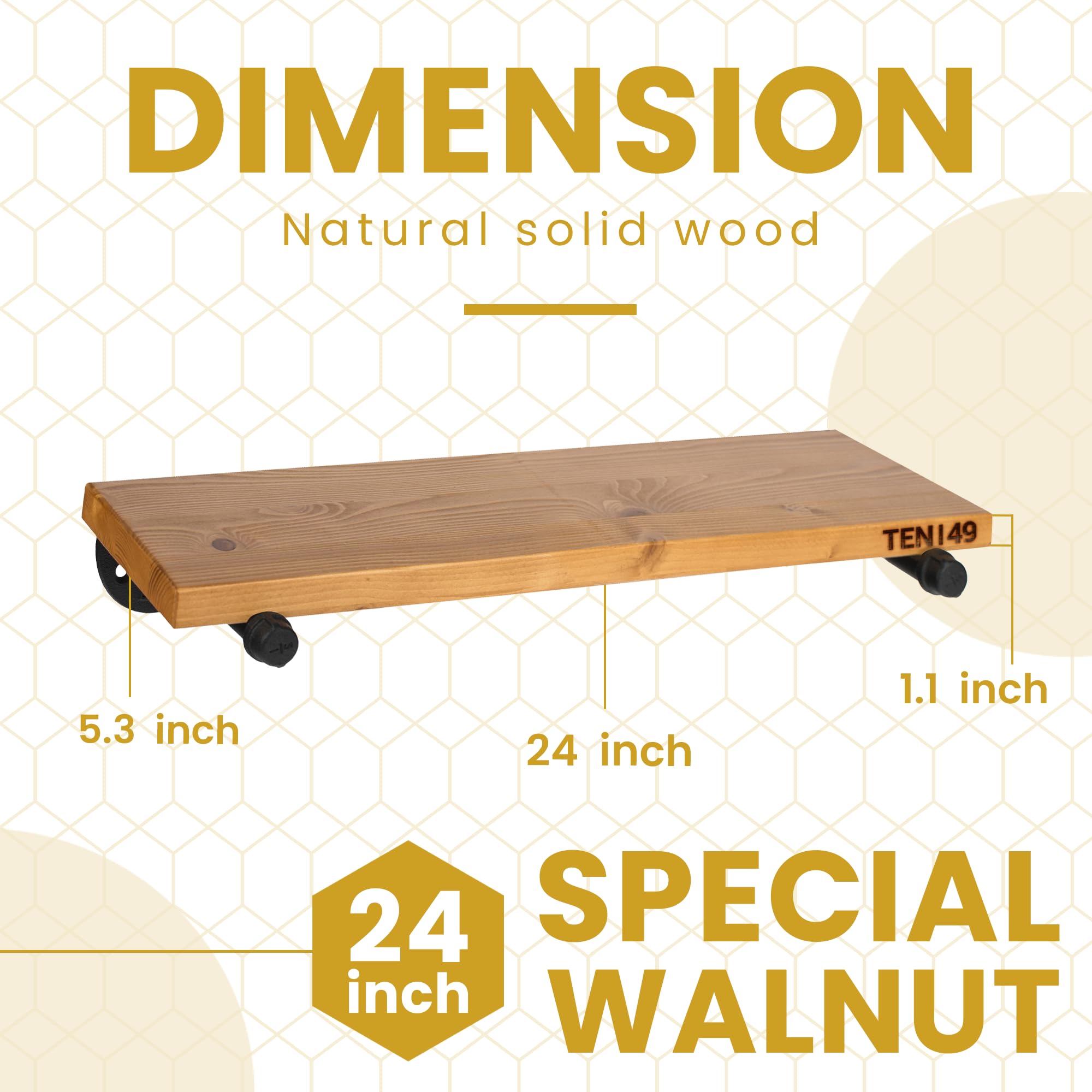 Industrial Pipe Wood Wall Shelf - 24