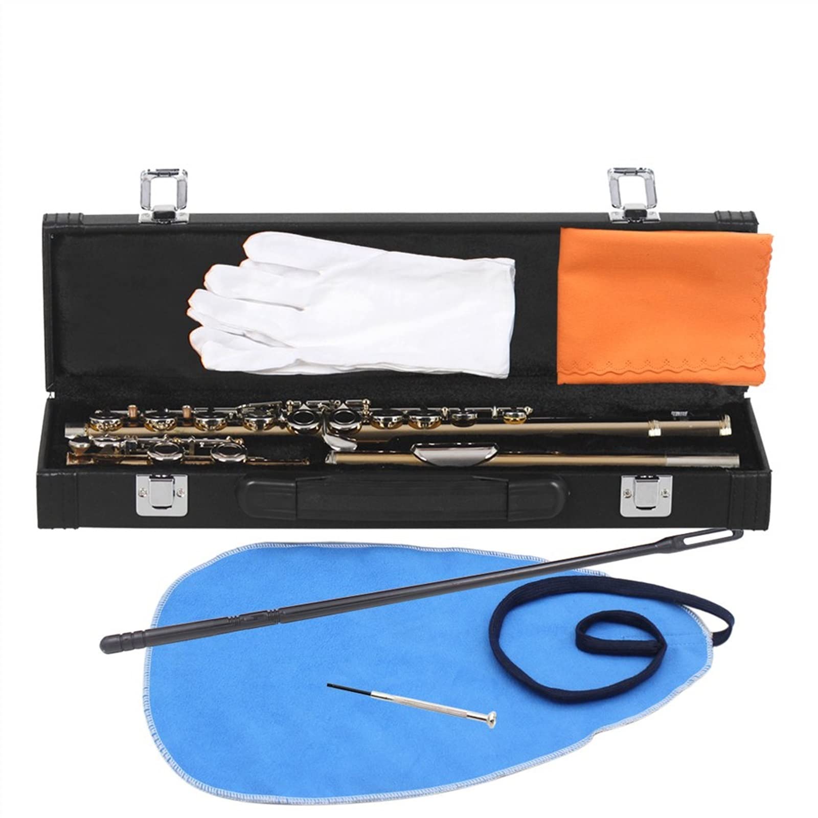 Professional 16-Hole Silver-Plated Flute with Keys - Includes Storage Case & Accessories | Ideal for Beginners, Students & Wind Instrument Enthusiasts | Perfect for Practice, Performances & Music Classes