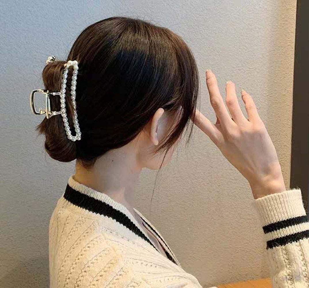VinBee Pearl Hair Clips for Women - Large Metal Hair Claw Clips for Thick & Thin Hair (3 Pack, 4.5 Inches) - Perfect for Updos, Ponytails & Everyday Styling