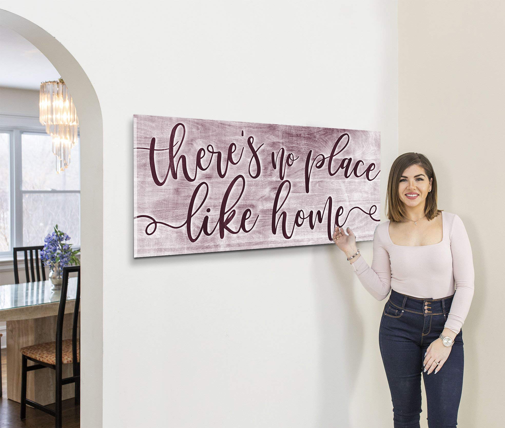 Artistic Home Wall Decor - 'There's No Place Like Home' Rustic Sign (60x27 Inches, Wine Red) | Perfect Housewarming Gift & Living Room Decoration | Farmhouse Style for Cozy Spaces
