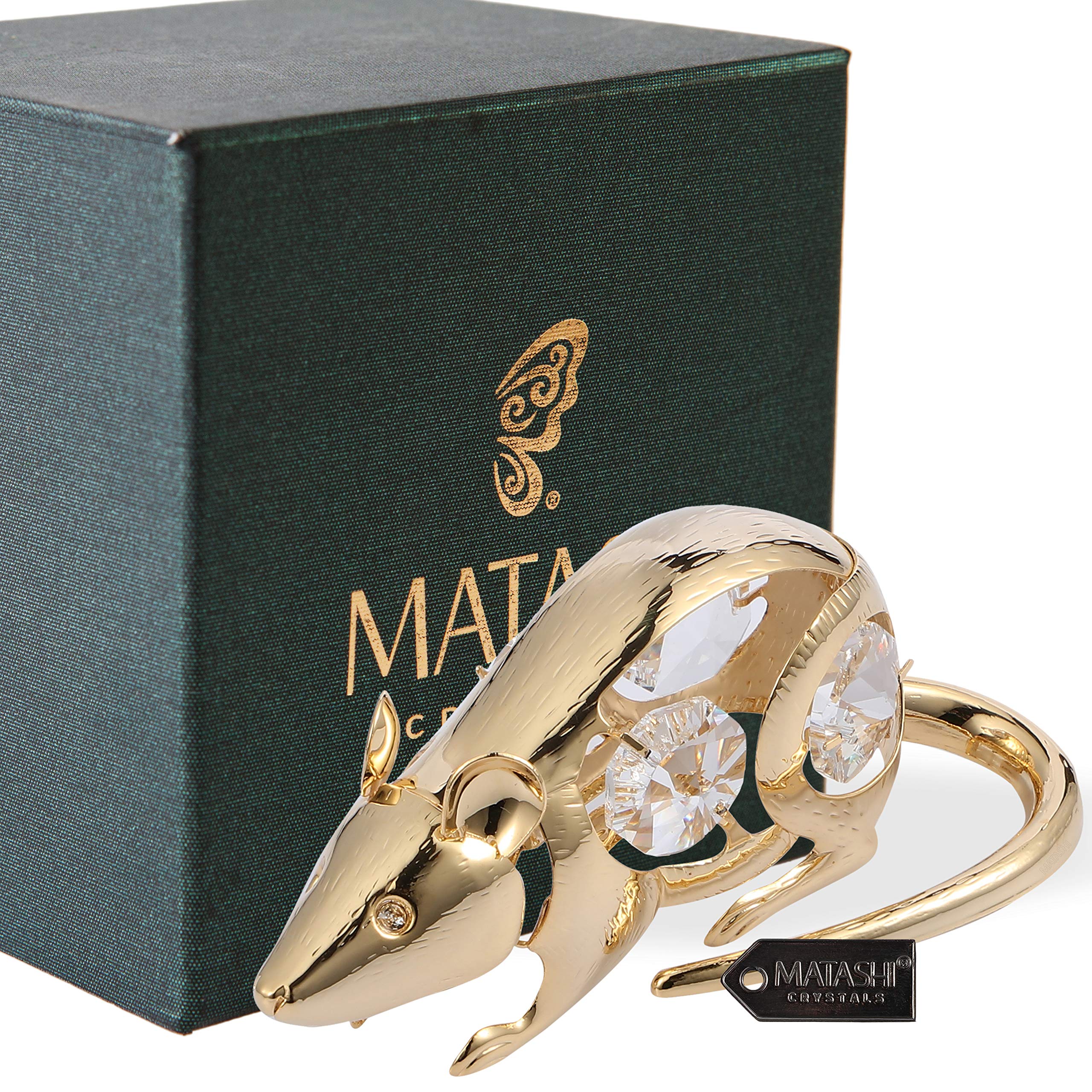 24K Gold Plated Crystal Studded Rat Ornament - Elegant Tabletop Decor for Year of The Rat - Perfect Gift for Women, Mom, Daughter, Sister (Mother's Day, Birthday, Christmas, Anniversary) - Ideal for Home Decor, Office Display, and Special Occasion Centerpiece