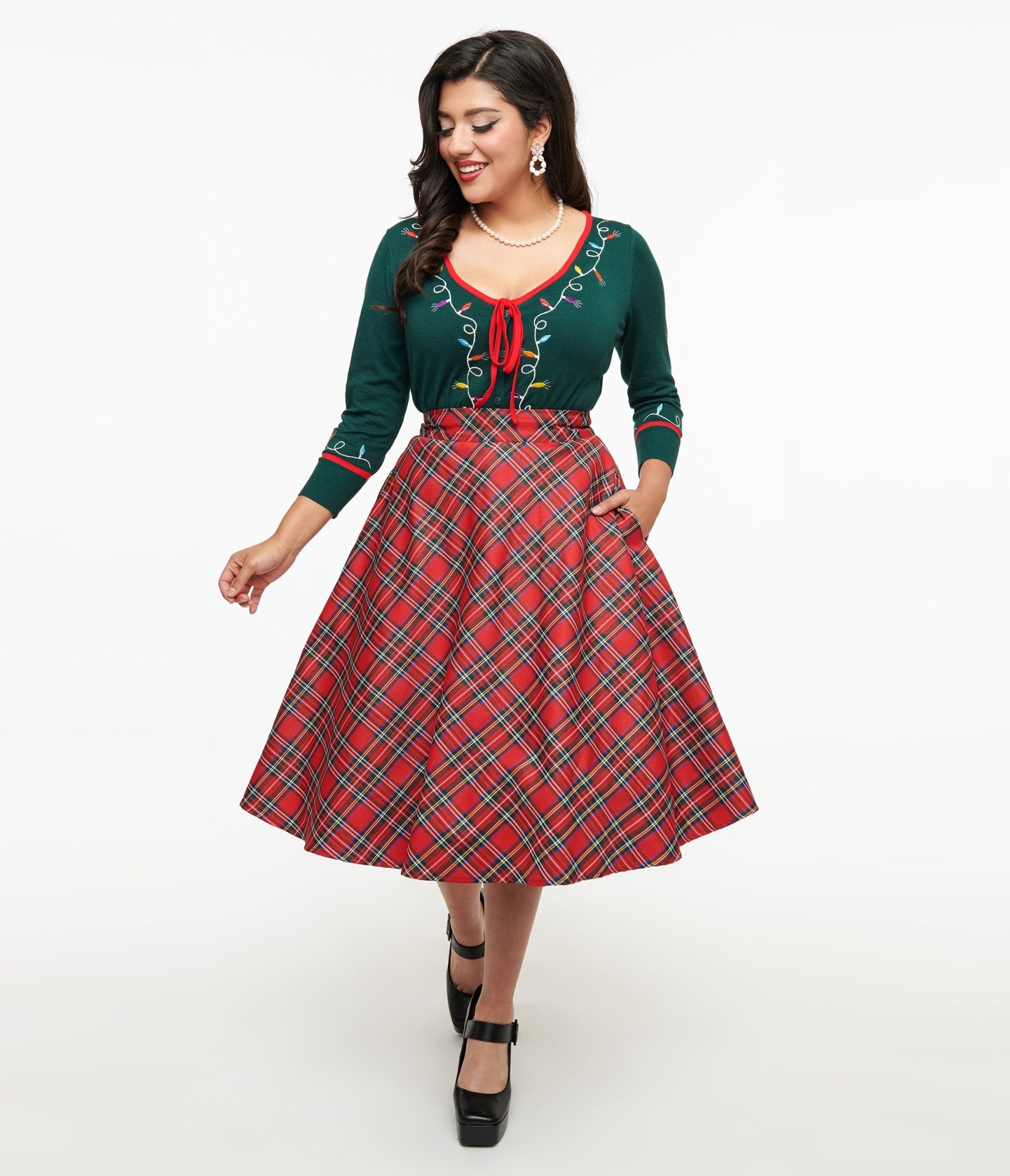 Vintage 1950s Red Plaid High Waist Swing Skirt - Retro A-Line Skirt for Women | Perfect for Rockabilly, Pinup, and 1950s Themed Parties
