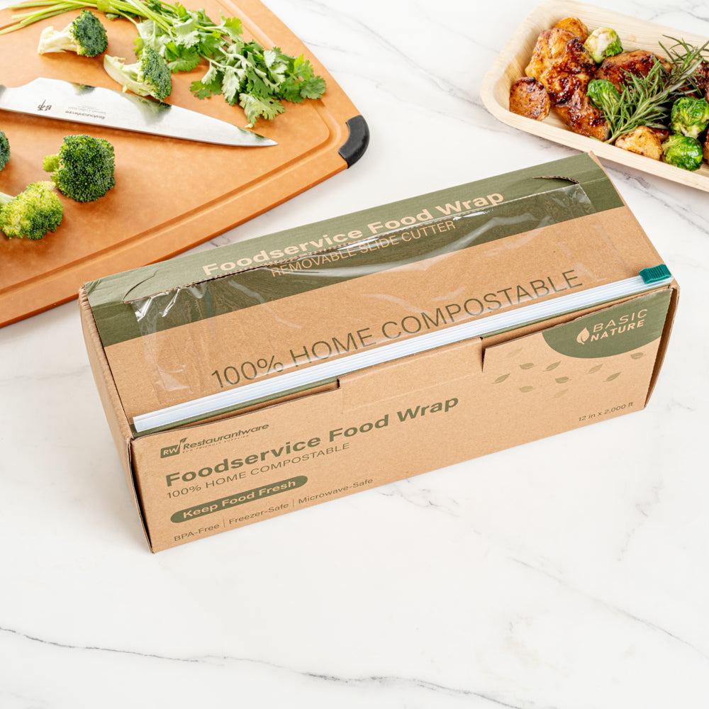 Eco-Friendly Clear Plastic Food Wrap - BPA Free, Microwave Safe, Home Compostable | 12