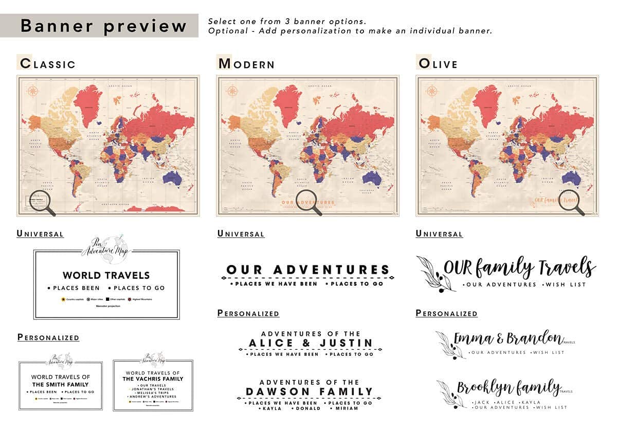 Personalized World Map Push Pin Board - 40
