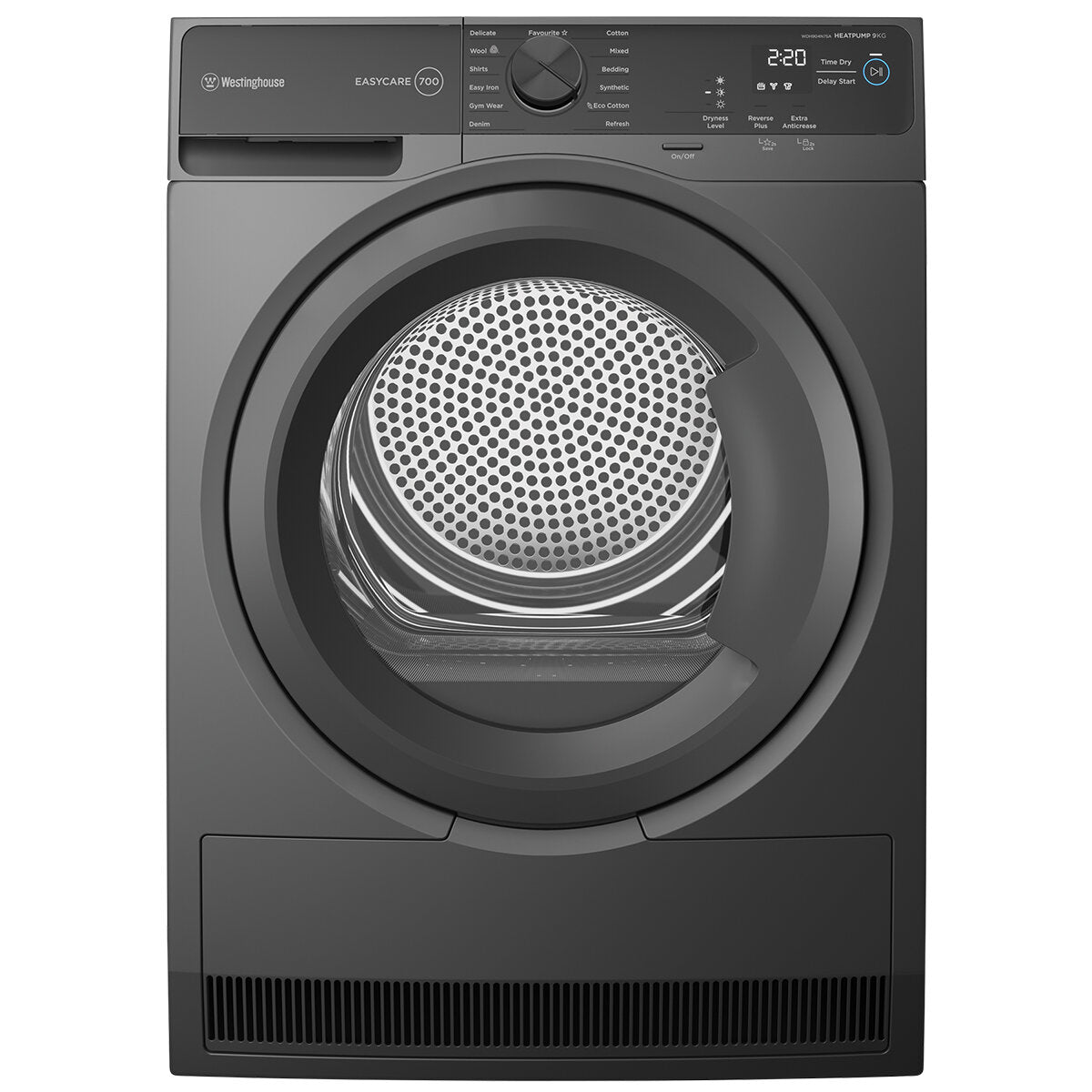 Westinghouse 9kg Heat Pump Dryer WDH904N7SA - Energy Efficient, EasyCare 700 Series, Metallic Grey - Perfect for Small Families & Apartments