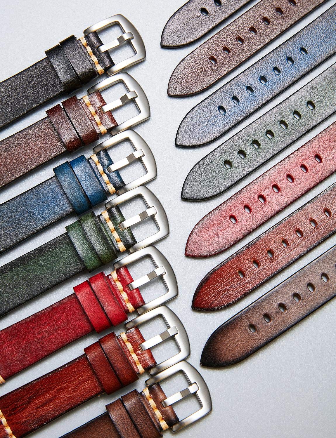 Premium Leather Watch Band for Samsung, Huawei & Garmin Smartwatches - 18/20/22/24mm Sizes - Soft Tanned Leather Replacement Strap for Everyday Wear, Office & Outdoor Activities