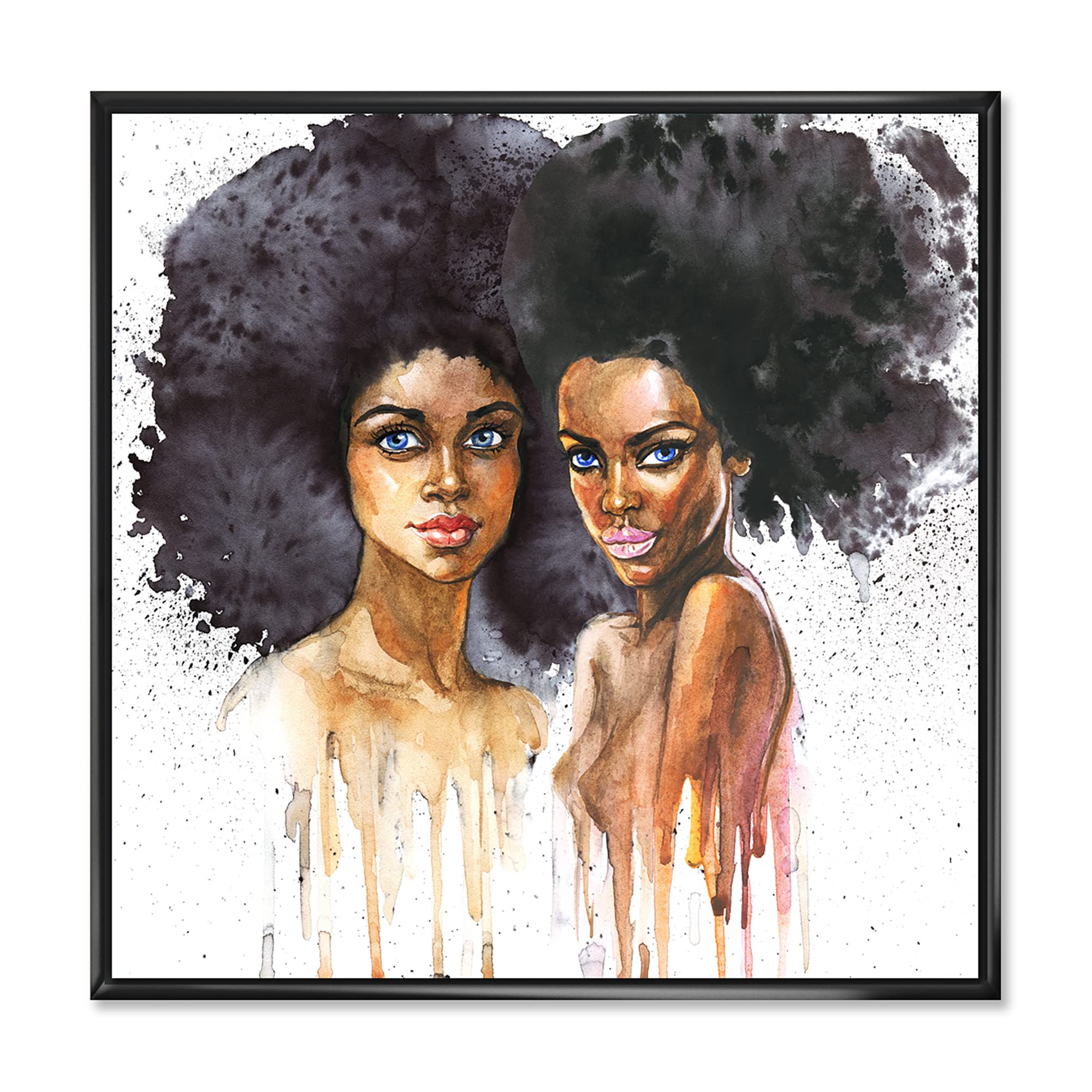 DesignQ Portrait of Two African American Women - Modern Framed Canvas Wall Art Print for Living Room, Bedroom & Office Decor | African American Artwork, Home Wall Decor