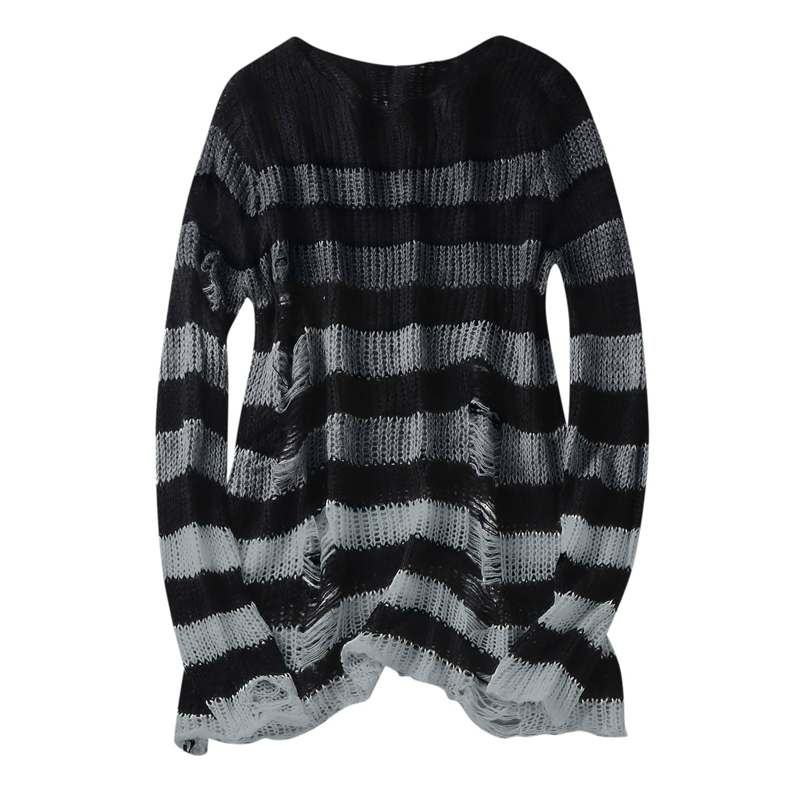 Gothic Punk Long Sweater for Women - Hollow Out Open Knit Cardigan with Distressed Hole Details | Perfect for Casual Outfits, Layering, and Gothic Fashion Styles