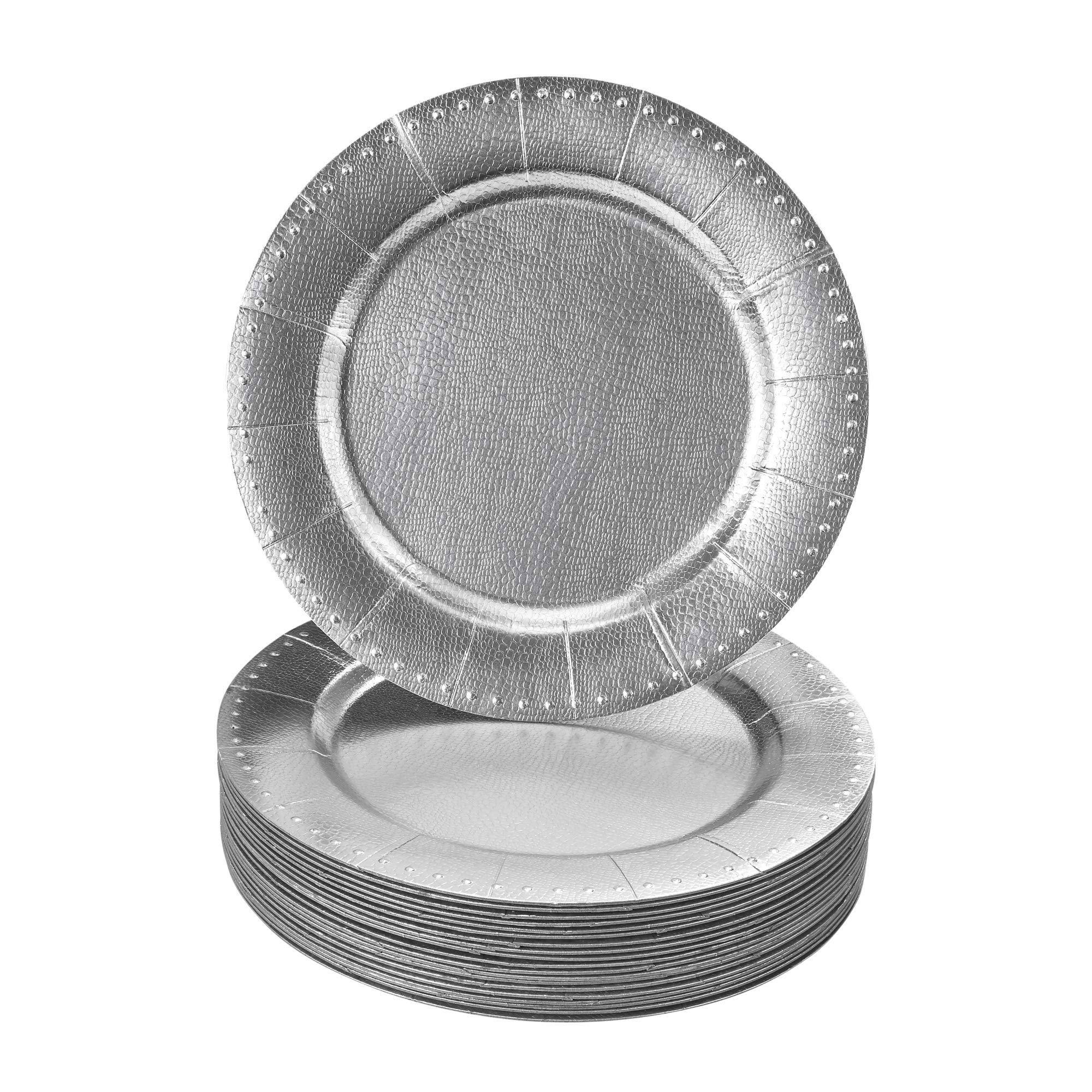Disposable Round Charger Plates - 40pc Silver Beaded Elegant Dinner Plates for Wedding, Party, Banquet & Special Events