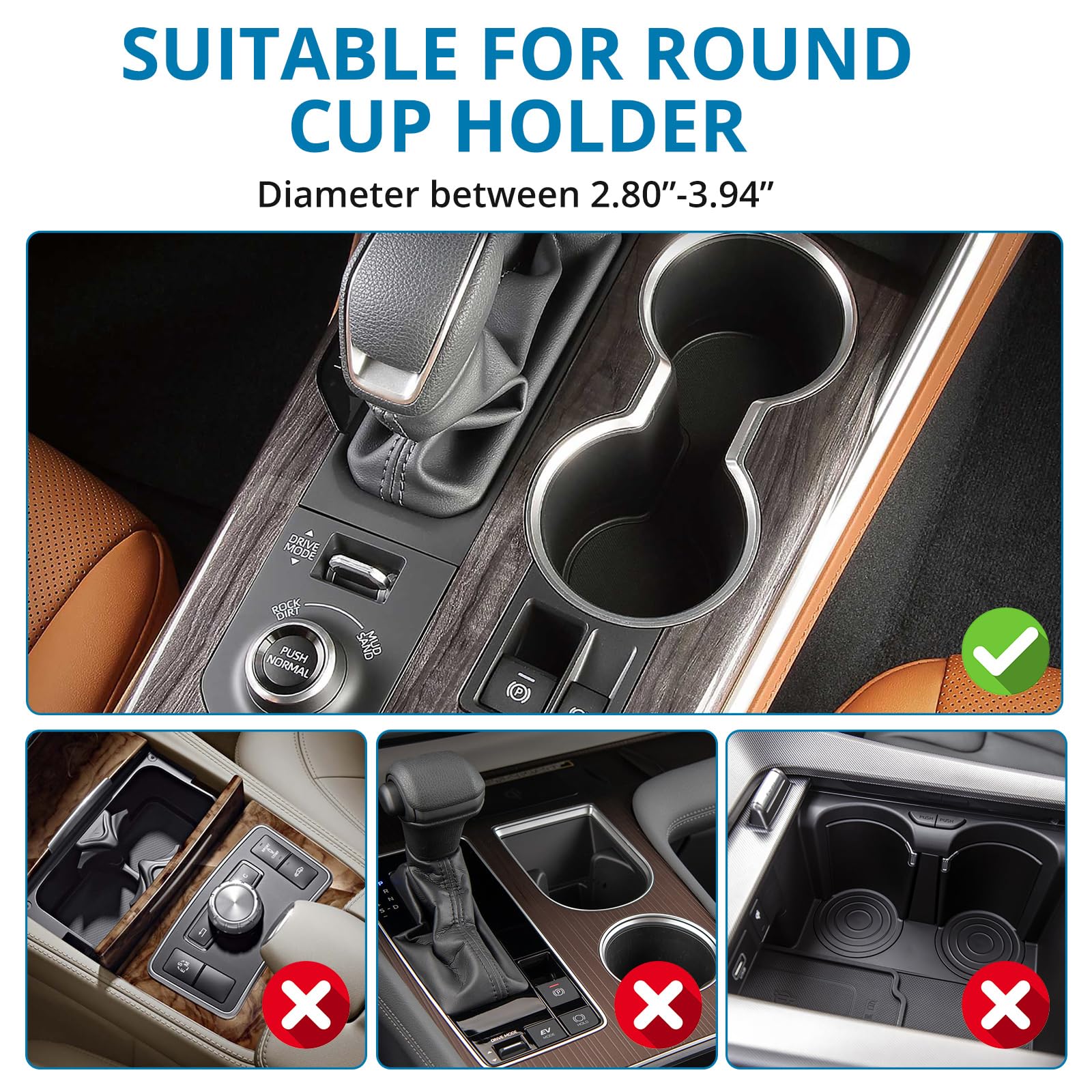 AUTOUTLET Upgraded Adjustable Car Cup Holder Expander - Universal Fit for YETI 14/20/30/46oz, Hydro Flask 32/40oz & Large Water Bottles (2.36