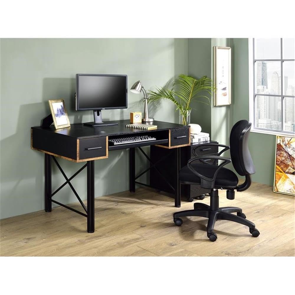 Acme Settea Black Wooden Computer Desk with 2 Storage Drawers & Keyboard Tray - Perfect for Home Office, Gaming Setup, and Small Workspace