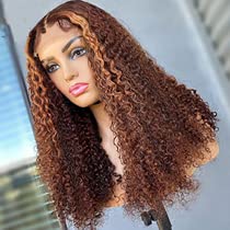 T Part Lace Front Wig Human Hair - Deep Curly Brazilian Virgin Hair Ombre Wig with HD Transparent Lace, Pre-Plucked Hairline, 130% Density, 10 Inch Length | Perfect for Daily Wear, Cosplay, and Special Occasions