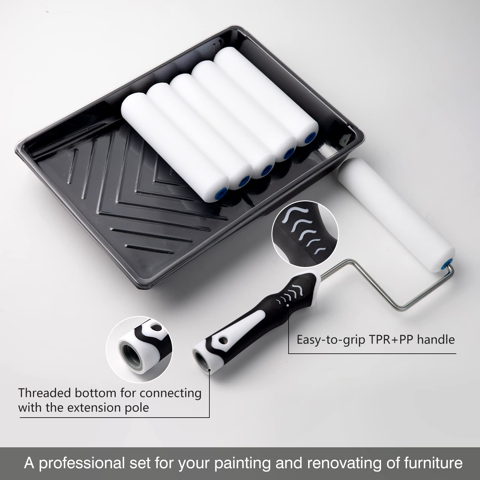 Premium 9-Pack Mister Rui 6-Inch High Density Foam Paint Roller Kit with Tray & Liner - Professional Mini Paint Rollers for Walls, Ceilings & DIY Home Projects - Perfect for Small Spaces & Touch-Ups