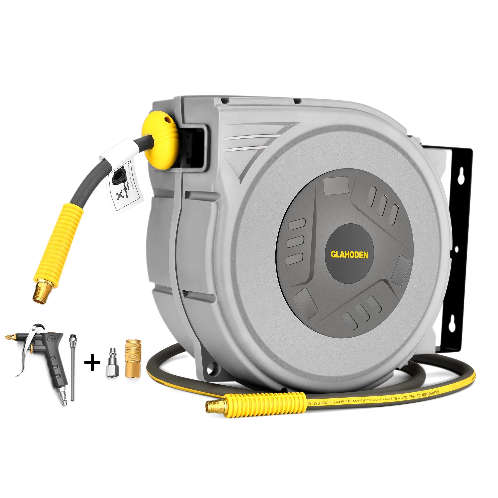 **Enclosed Retractable Air Hose Reel - 3/8 in x 80 Ft Hybrid Air Compressor Hose with 6 Ft Lead, 300 PSI Max, Patented Locking Design, 180° Swivel Bracket & Quick Coupler - Ideal for Garages, Workshops & Industrial Use**