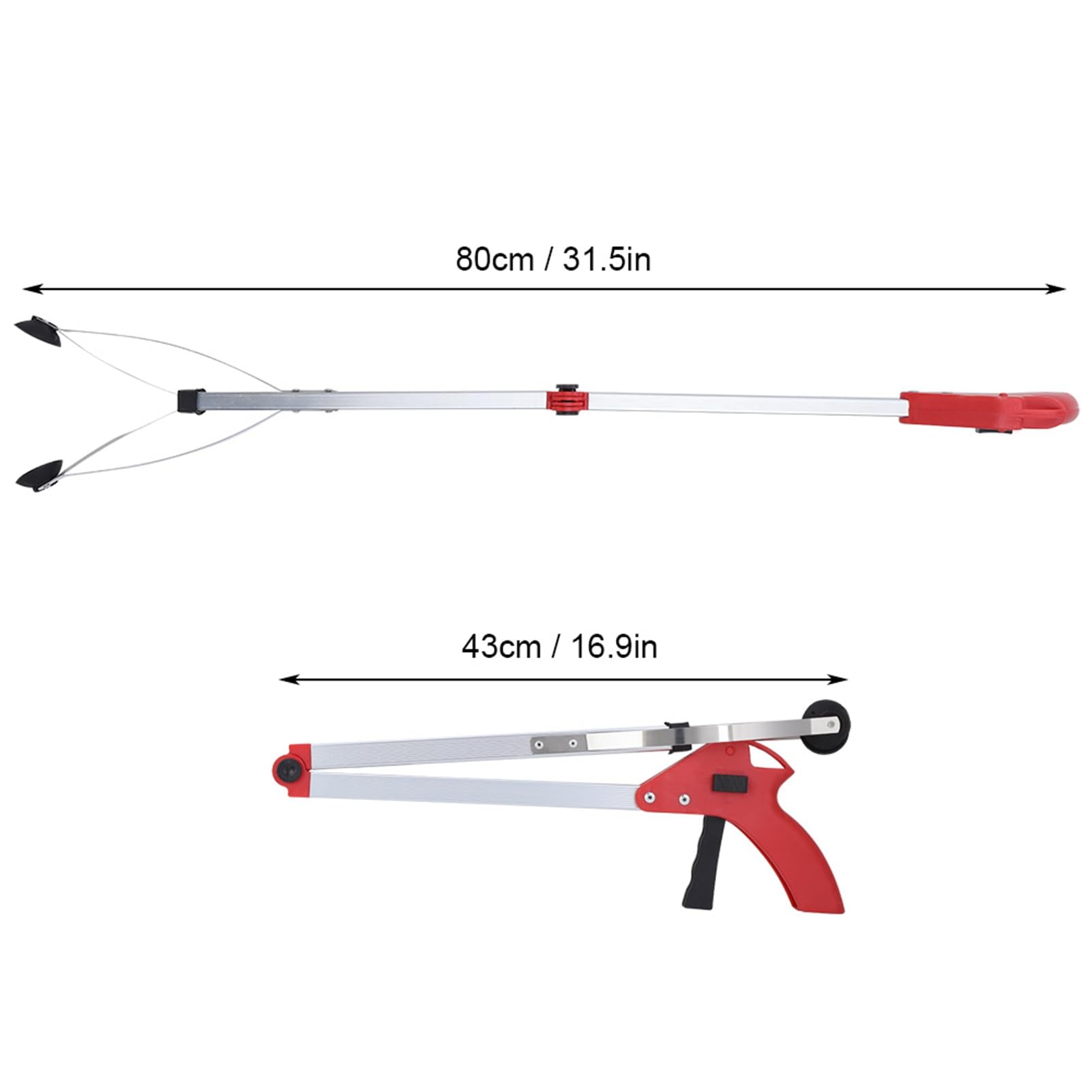 Foldable Reacher Grabber Tool for Elderly & Disabled - Extendable Trash Picker with Lightweight Red Handle - Ideal for Gardening, Yard Waste, Household Cleaning & Hard-to-Reach Areas