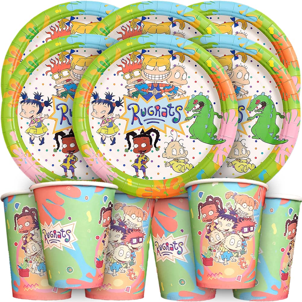 12-Piece Rugrats Party Set - 6 Cake Plates & 6 Kids Cups for Birthday Decorations, Party Favors & Theme Decor | Perfect for Kids Birthday Celebrations, Baby Showers & Themed Parties
