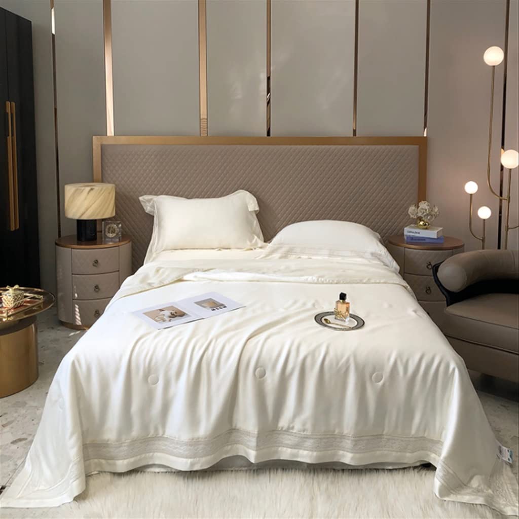 Premium Tencel Lyocell French Summer Cooling Quilt - Breathable & Silky Soft Air Conditioning Bedding - 220x240cm White - Perfect for Hot Sleepers & Eco-Friendly Home Decor