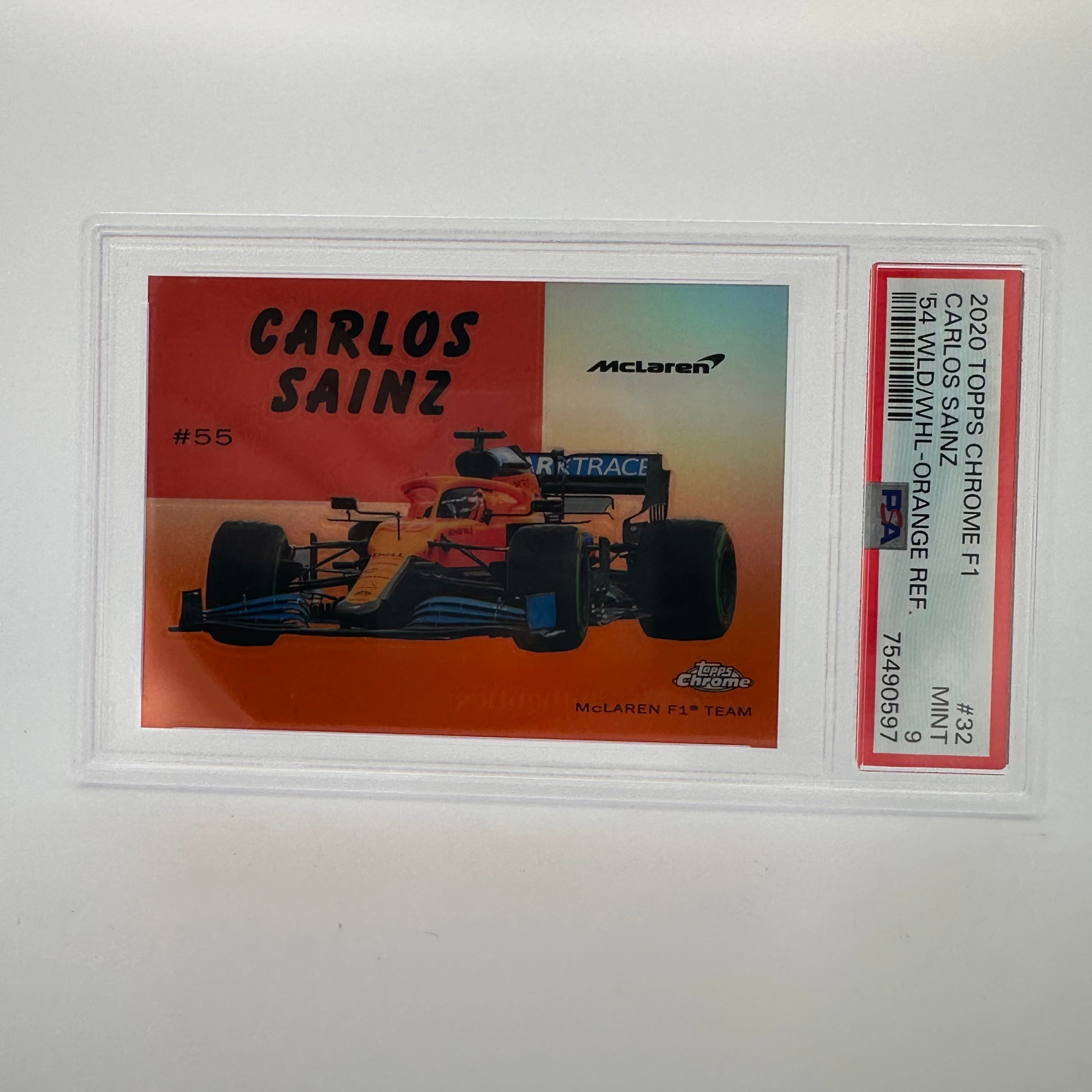 PSA 9 Graded 2004 Carlos Sainz World On Wheels #54W 32 Orange Refractor - Rare Racing Card for Collectors & Display