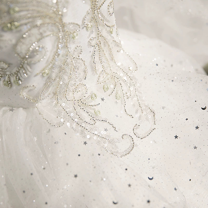 Princess Round Floor Length Tulle Flower Girl Dress in White - Perfect for Weddings, Baptisms & Special Occasions