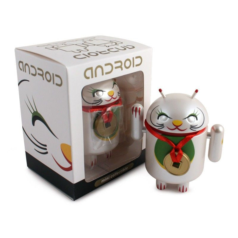 Mini Collectible Lucky Cat Figurine - White Lucky Cat with Collar Coin - Android Compatible - Perfect for Home Decor, Office Desk & Gift Giving