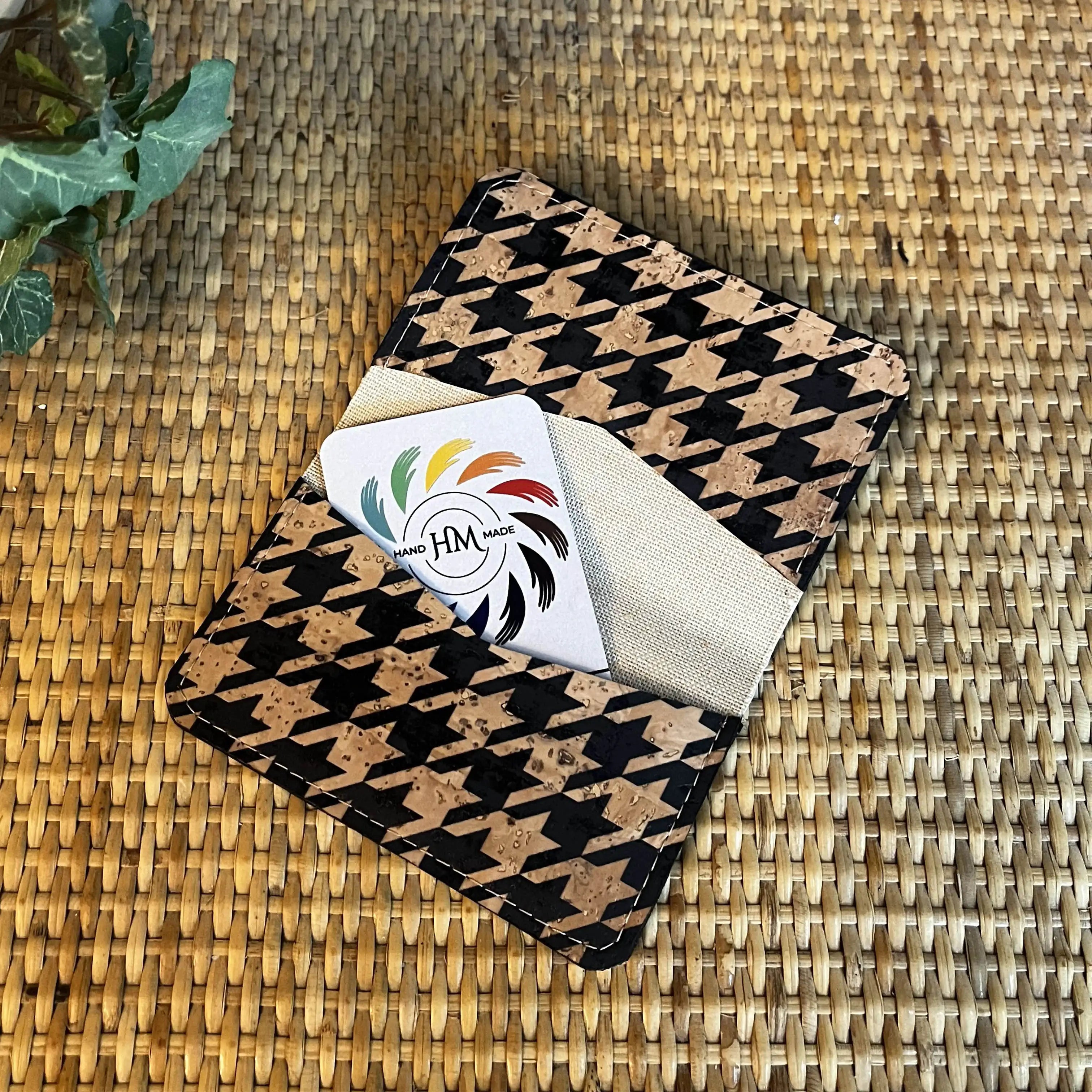 Slim Cork Card Holder Wallet - Houndstooth Pattern RFID Blocking Minimalist Wallet for Men & Women | Perfect for Travel, Business & Everyday Use