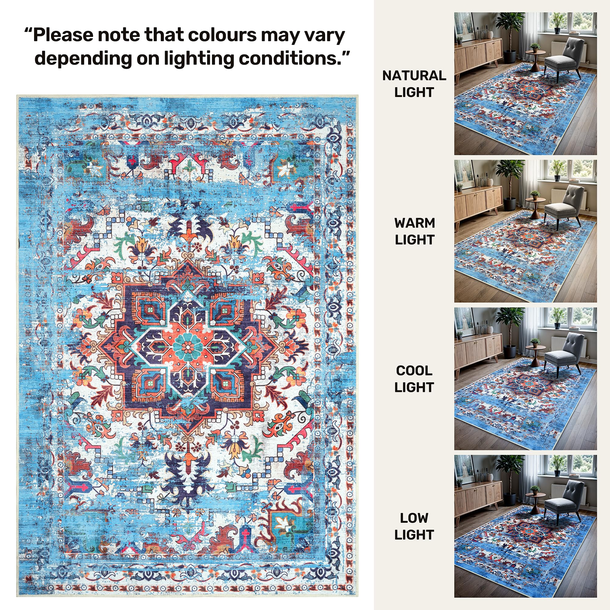 GLN Traditional Collection - Machine Washable Non-Slip Low Pile Chenille Area Rug for Living Room, Bedroom & Kitchen - 7'10