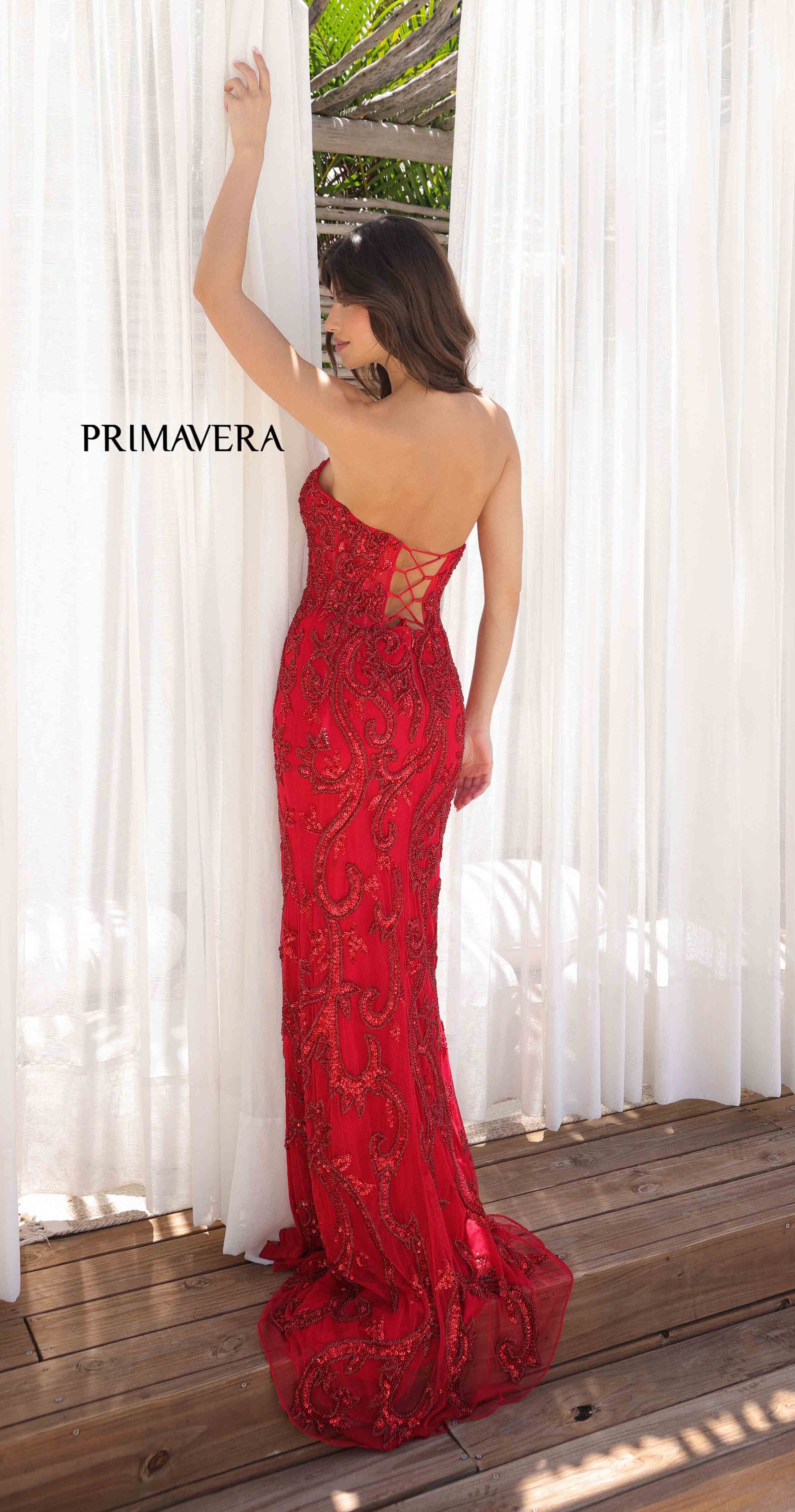 Primavera Strapless Beaded Fitted Evening Gown for Prom, Wedding & Formal Events - Elegant Beaded Embroidery Formal Dress